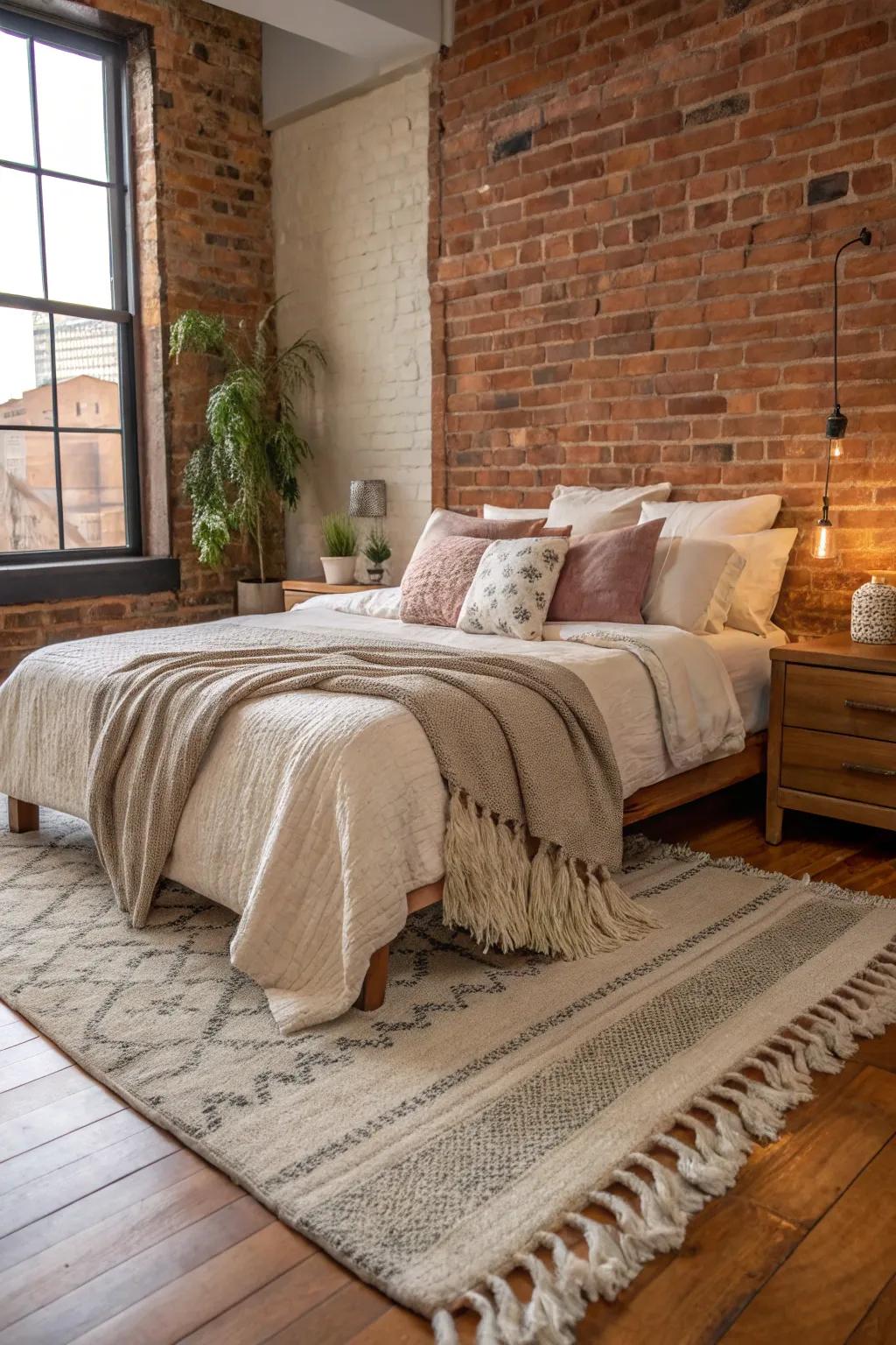 Combining textures creates a comfortable and appealing bedroom atmosphere.