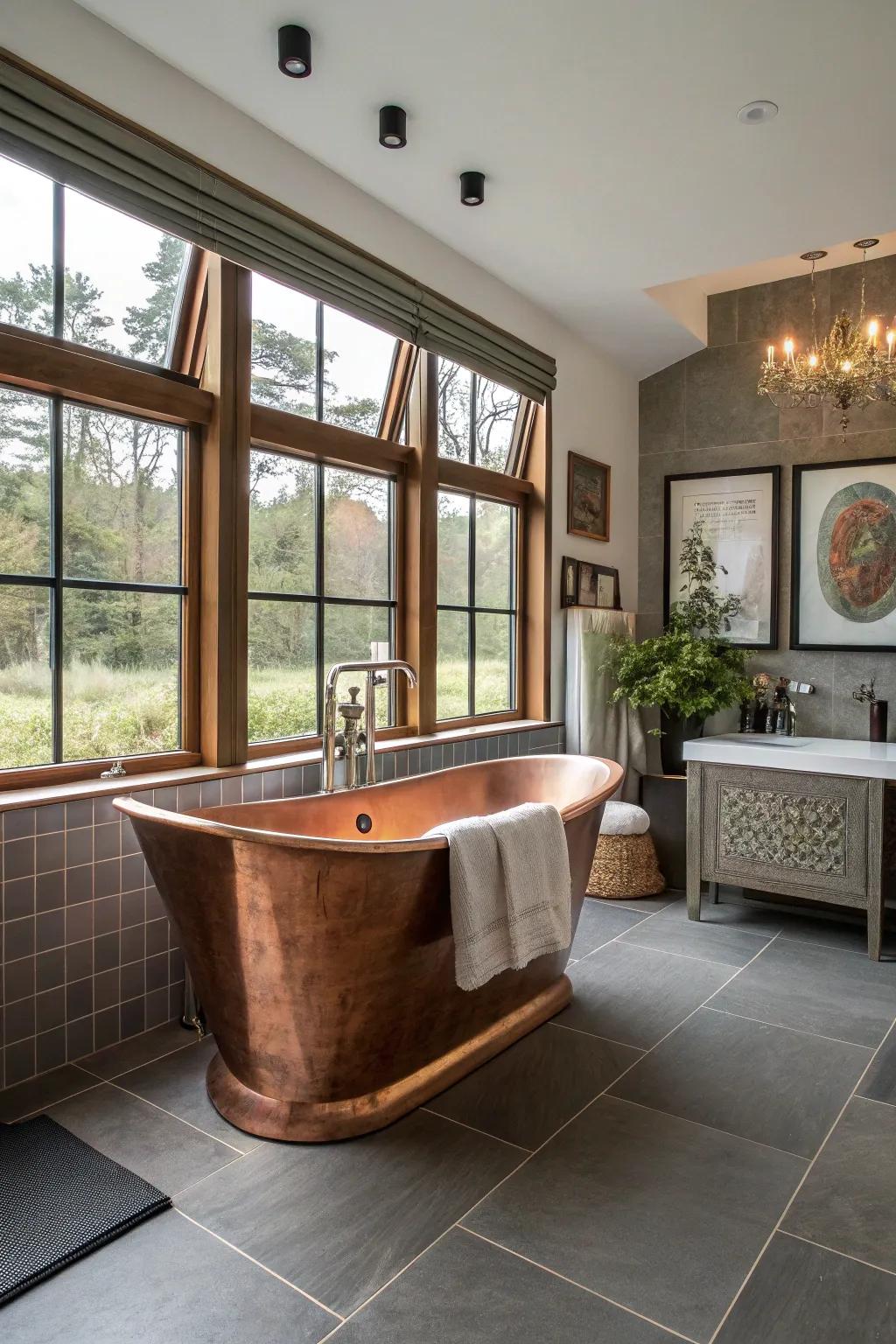 A copper bathtub is an eye-catching centerpiece in any bathroom.