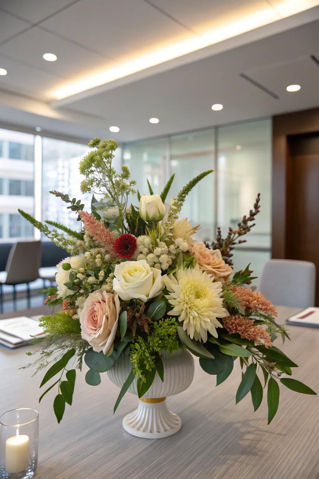 Elegant floral centerpiece showcasing seasonal flowers.