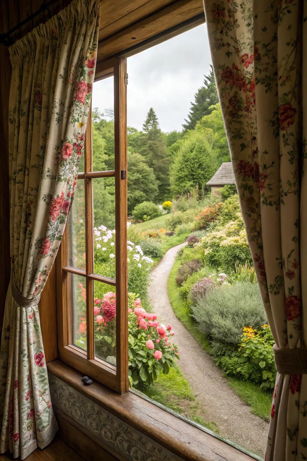 Curtains with botanical prints can enrich your countryside interior.