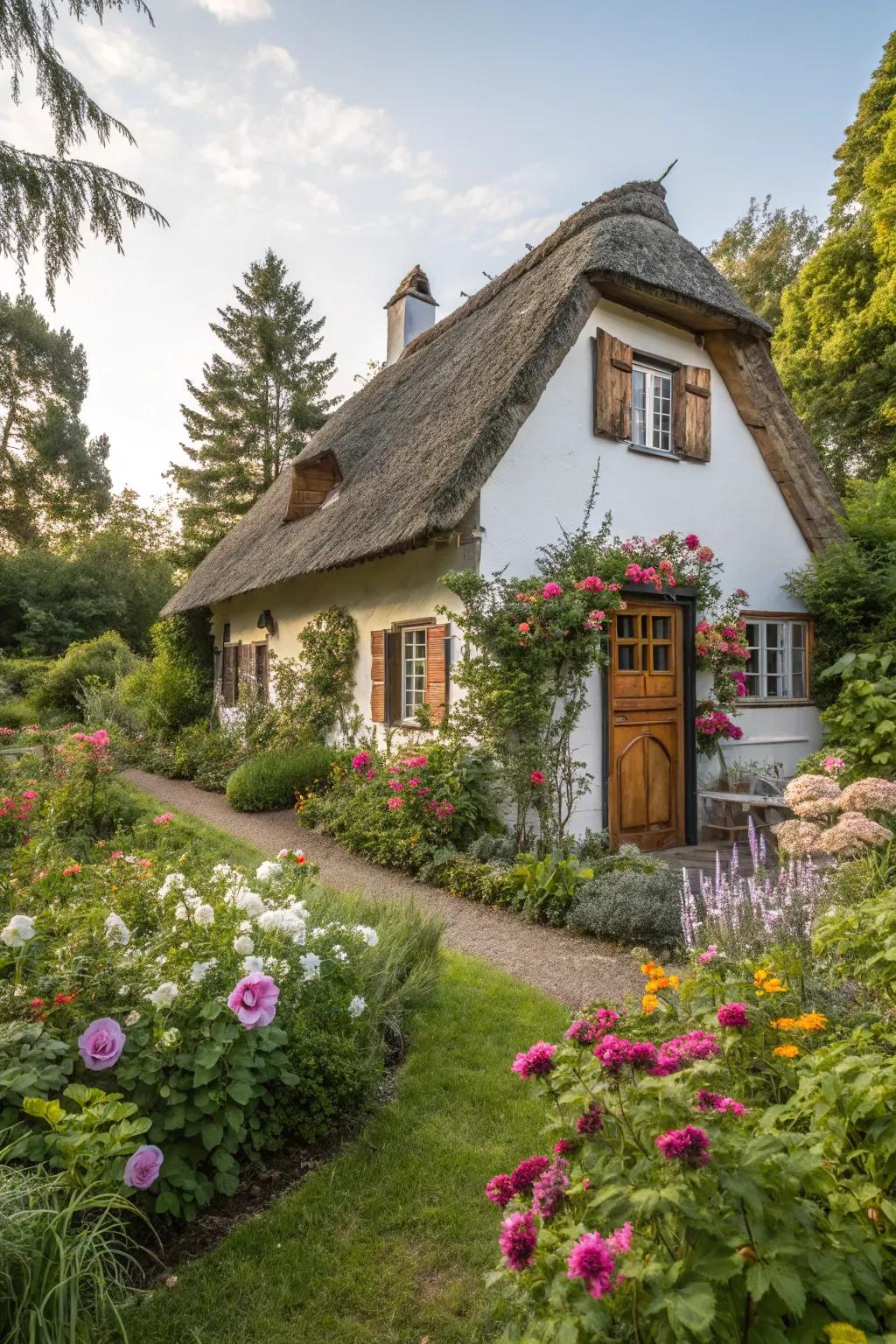 An abundant garden infuses vitality and allure into any cottage facade.