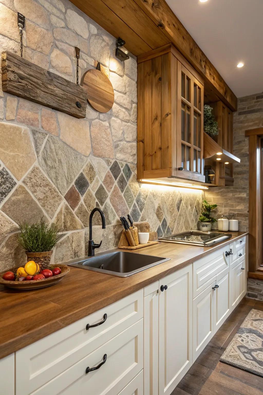 Backsplashes made of natural stone introduce a hint of ageless refinement to any kitchen.