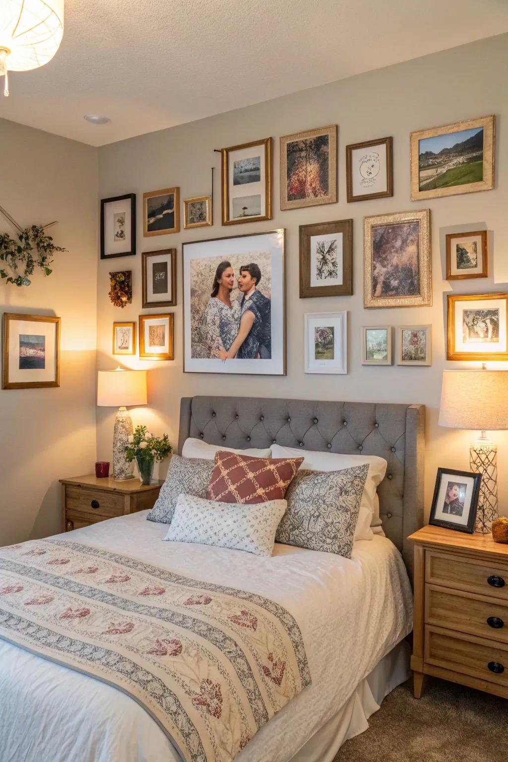 A gallery wall enhances the depth and visual appeal of your couple's photo assortment.