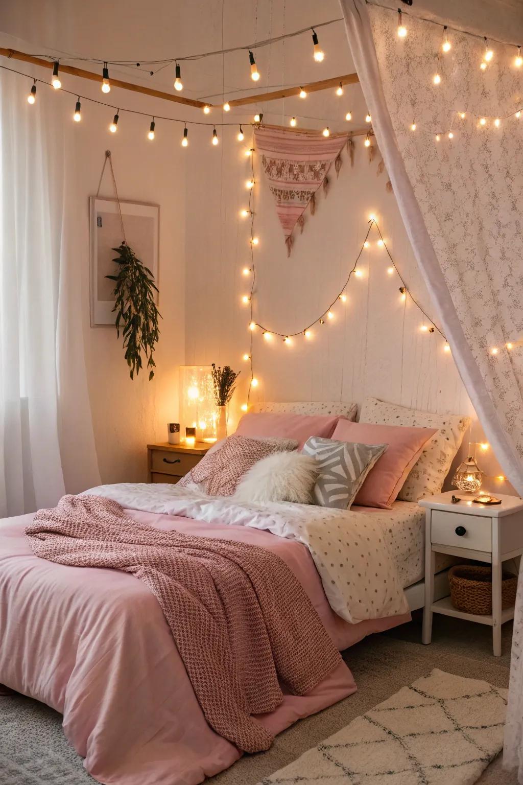 Gentle lighting alters the ambiance in a couple's master bedroom