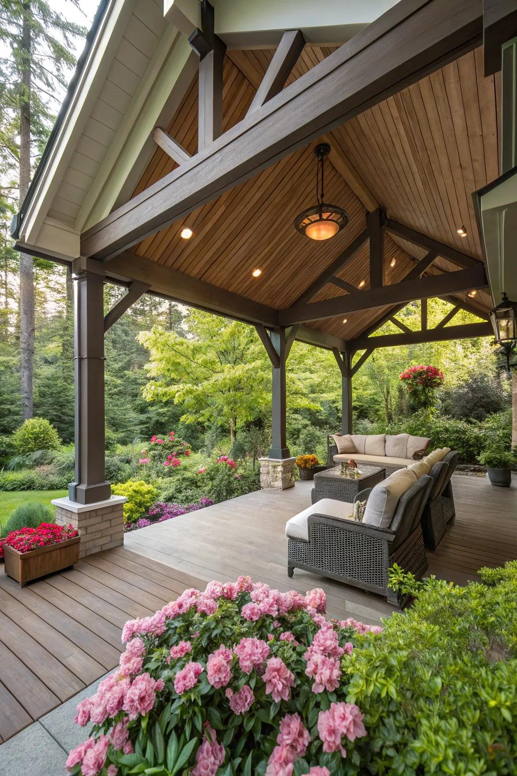 Gabled roofs offer both aesthetic appeal and practical advantages for your deck.
