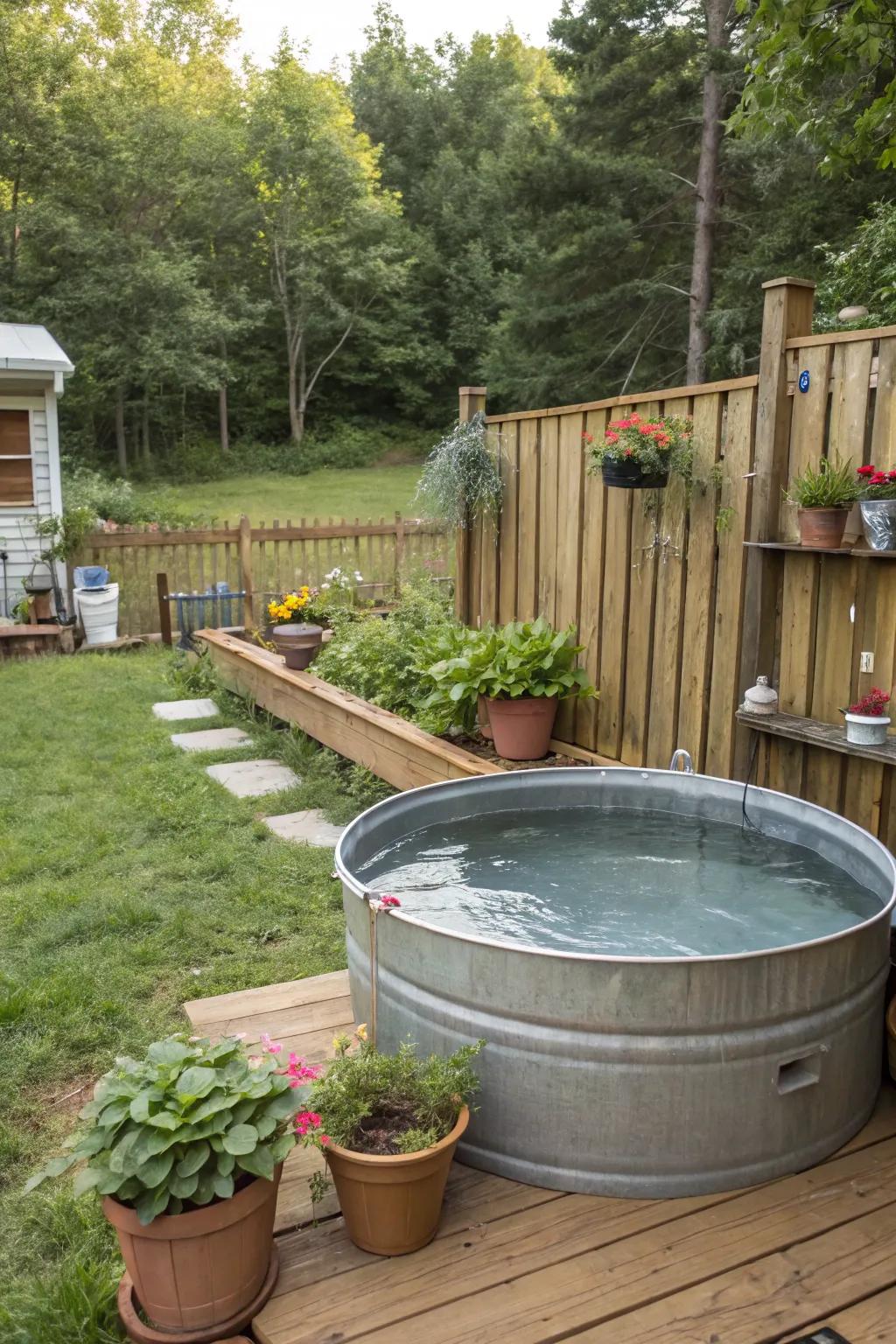 The quintessential water trough pool offers a straightforward yet elegant enhancement to any garden.