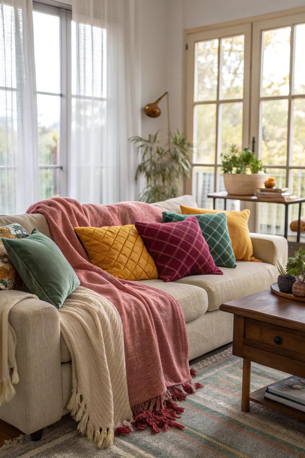 Incorporate soft cushions and throws to foster an inviting, cozy area.