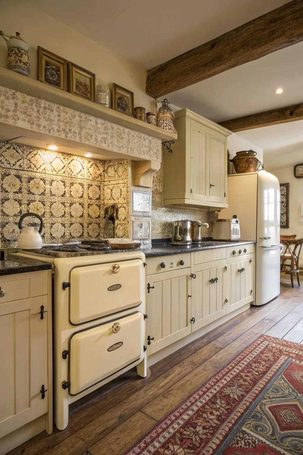Timeless vanilla cabinets present classic allure.