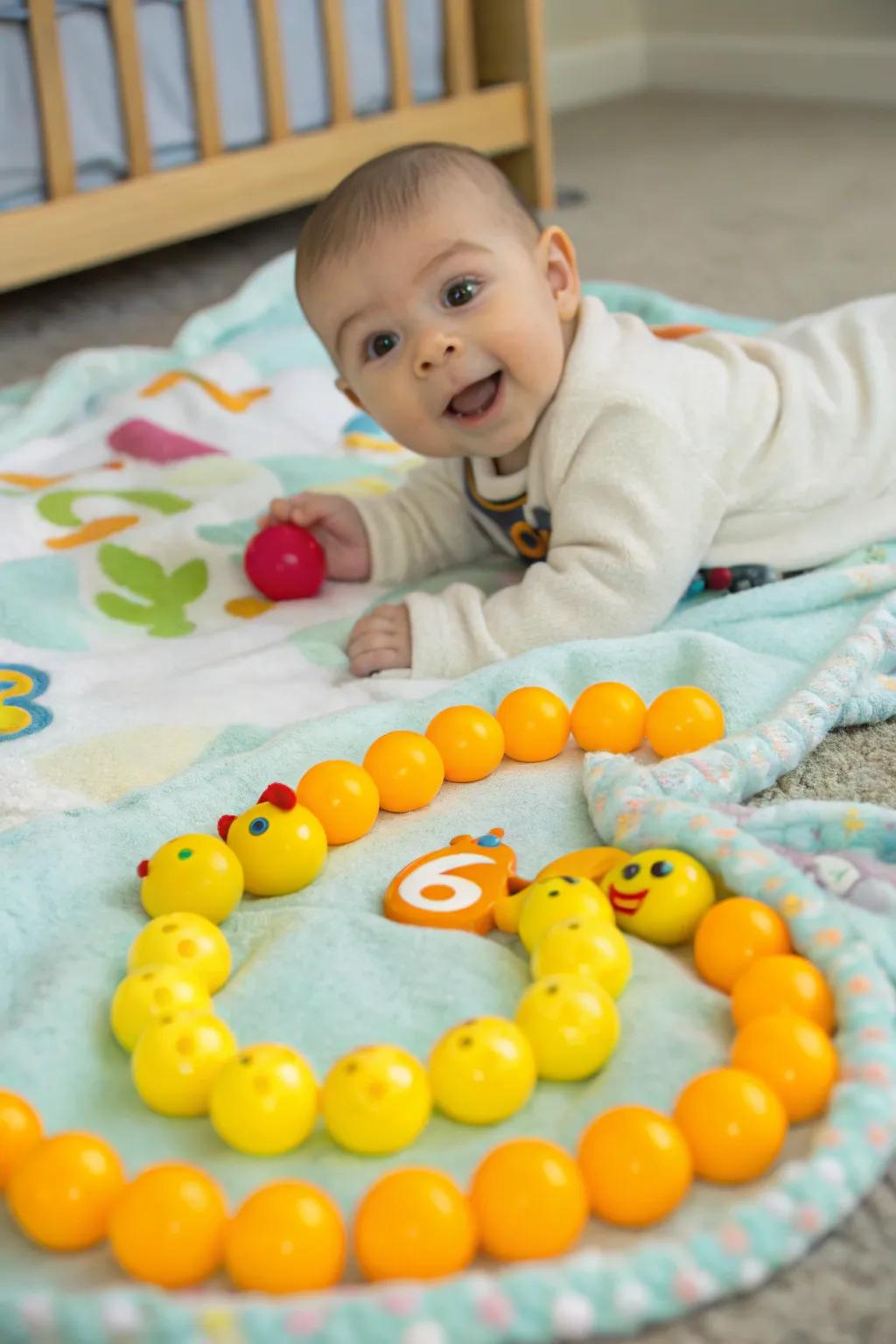 Innovative toy arrangement to commemorate six months of happiness.