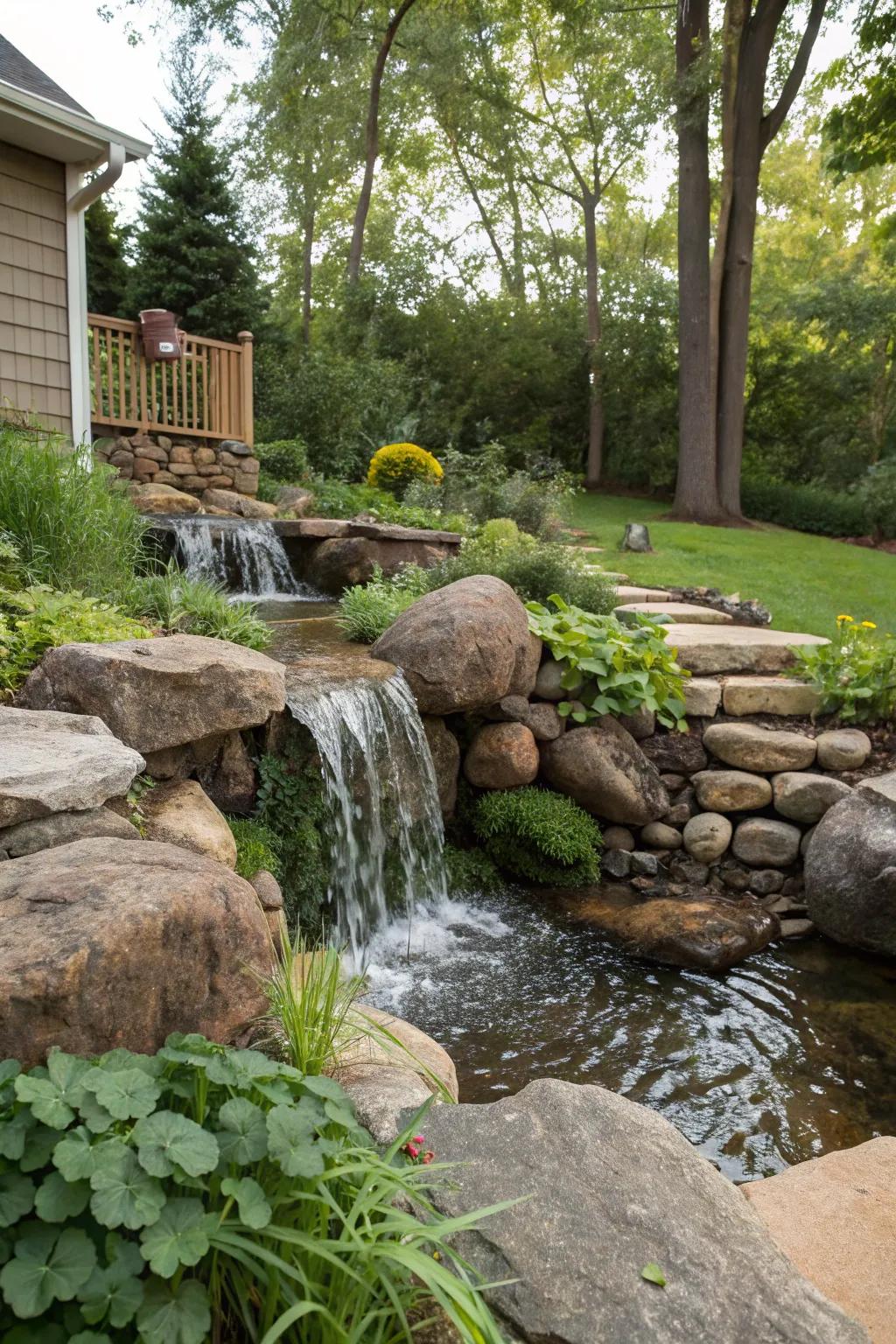 A natural water feature provides soothing sounds and enhances the visual appeal of your creekside setting.