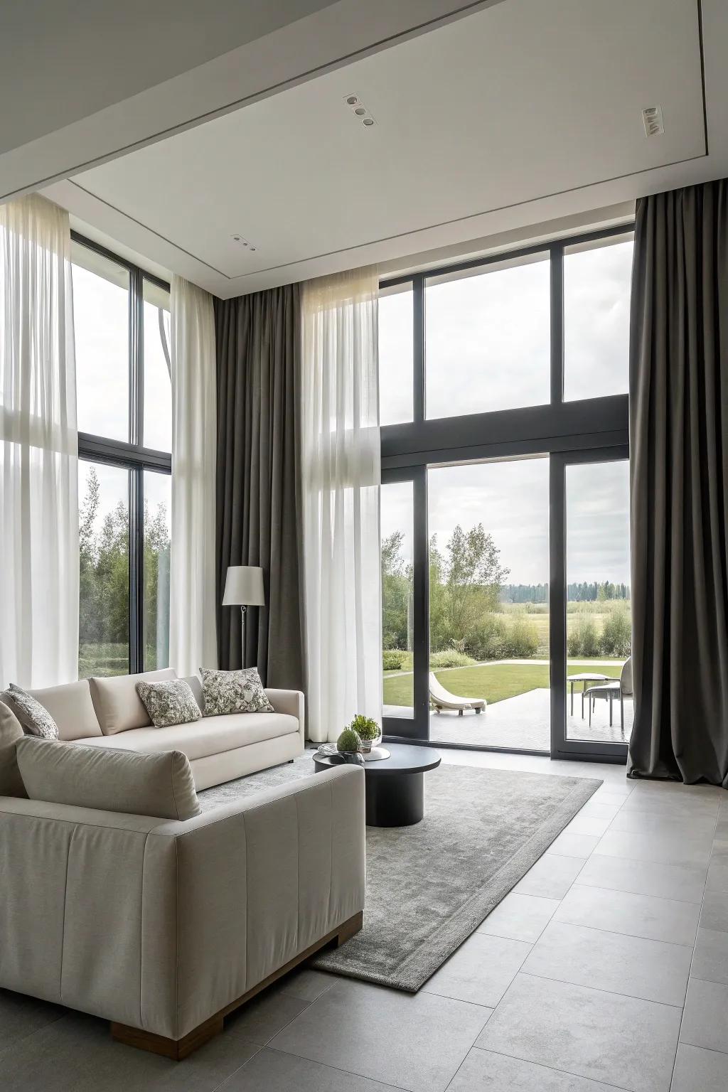 Single-tone curtains contribute an element of contemporary sophistication.