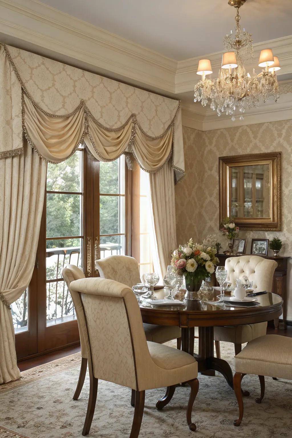 Firm-base window toppers bring enduring charm to any dining space.