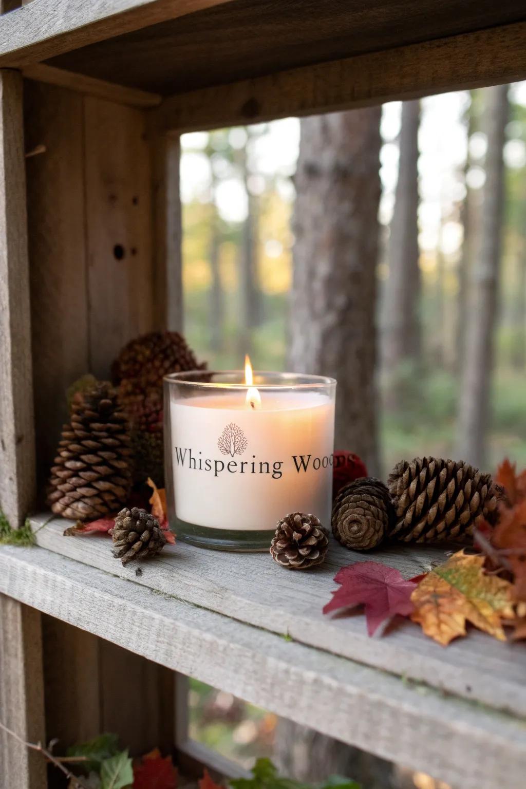 Rustic Display with Murmuring Woods Candle