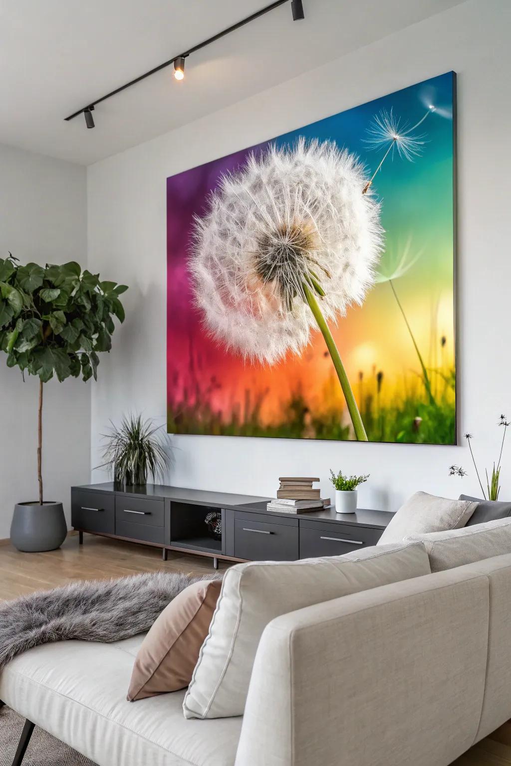 A bold dandelion centerpiece has the power to redefine any wall.