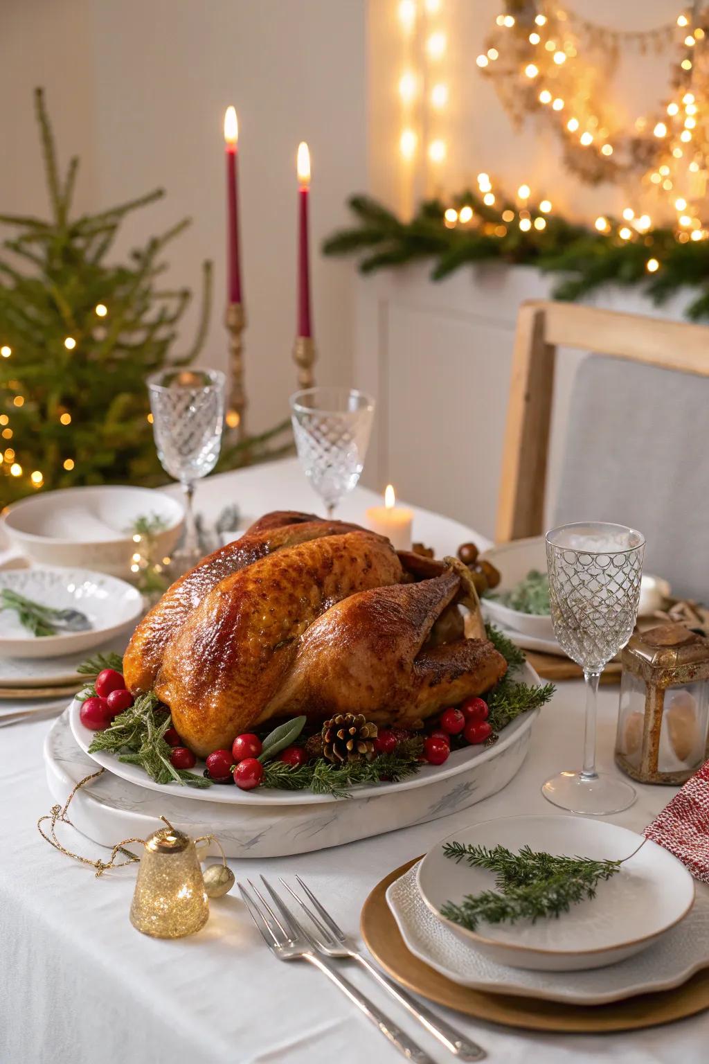 A timeless roast turkey as the centerpiece for a joyous December celebration.