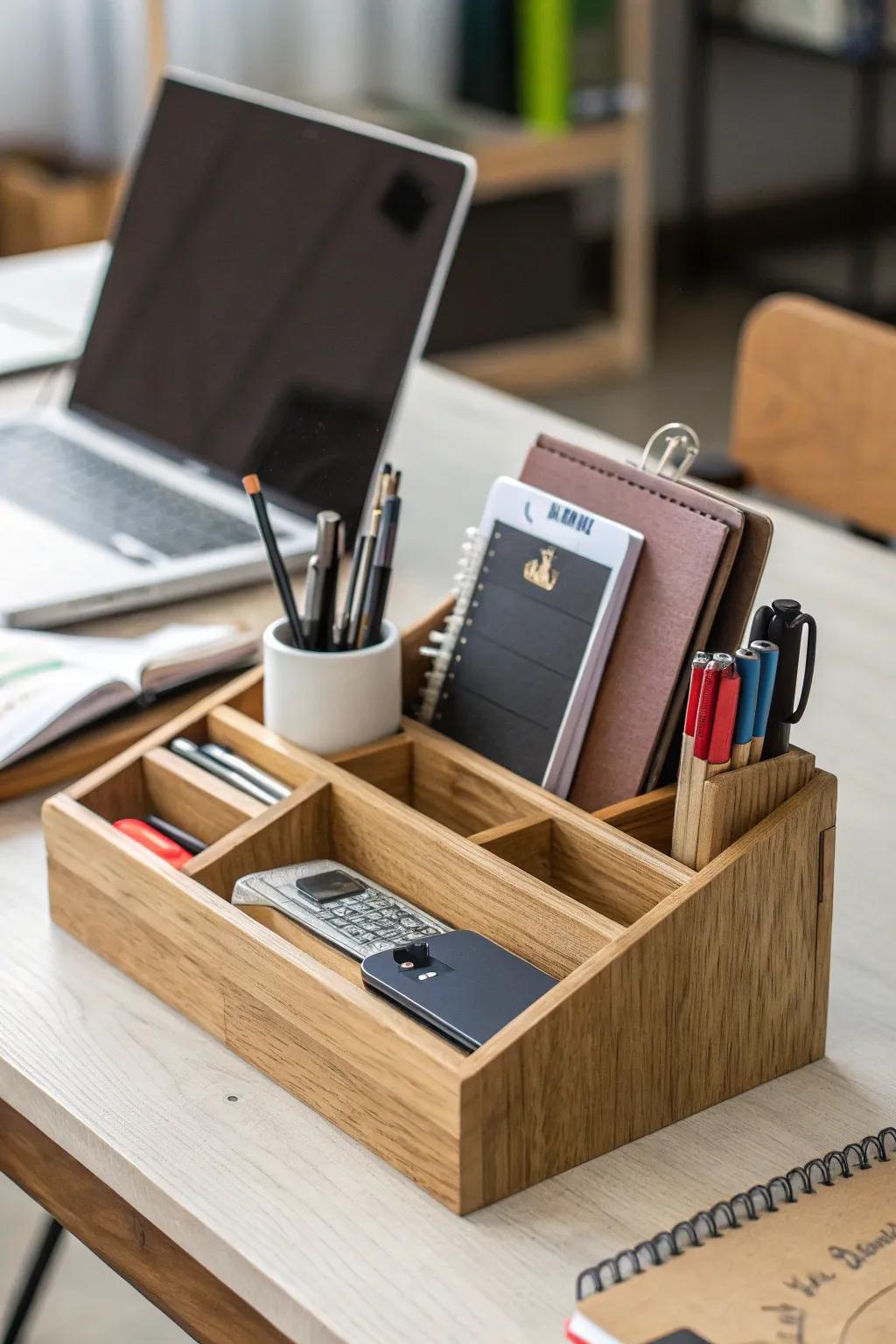 Optimize your workspace by using multi-compartment organizers.
