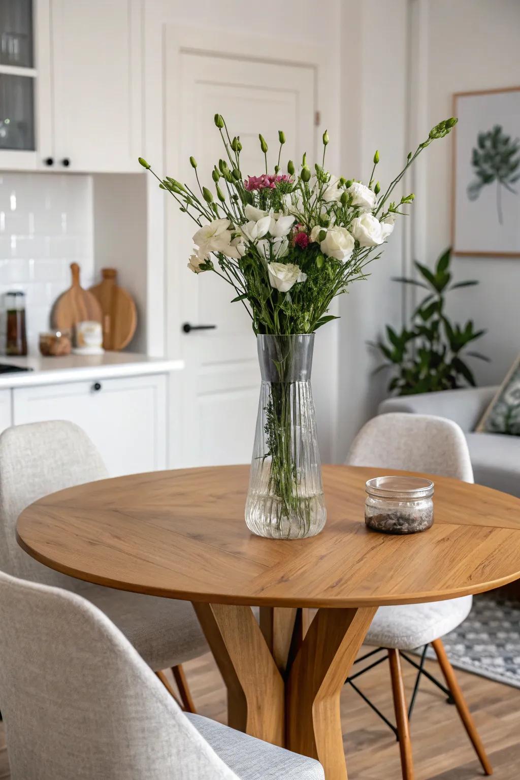 Elegant yet understated, a solo vase centerpiece introduces refinement to any dining surface.