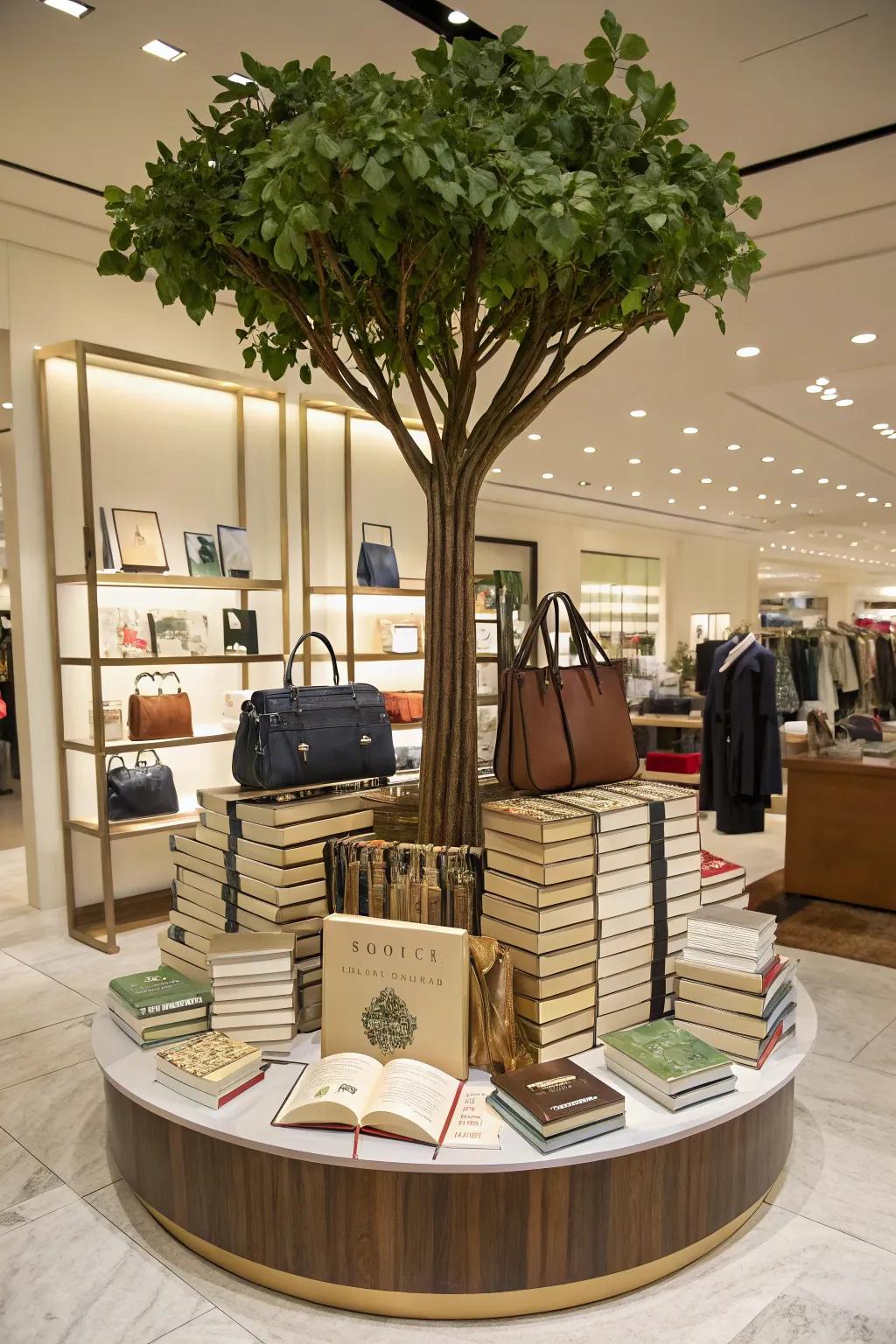A tree crafted from books makes for a delightful centerpiece.