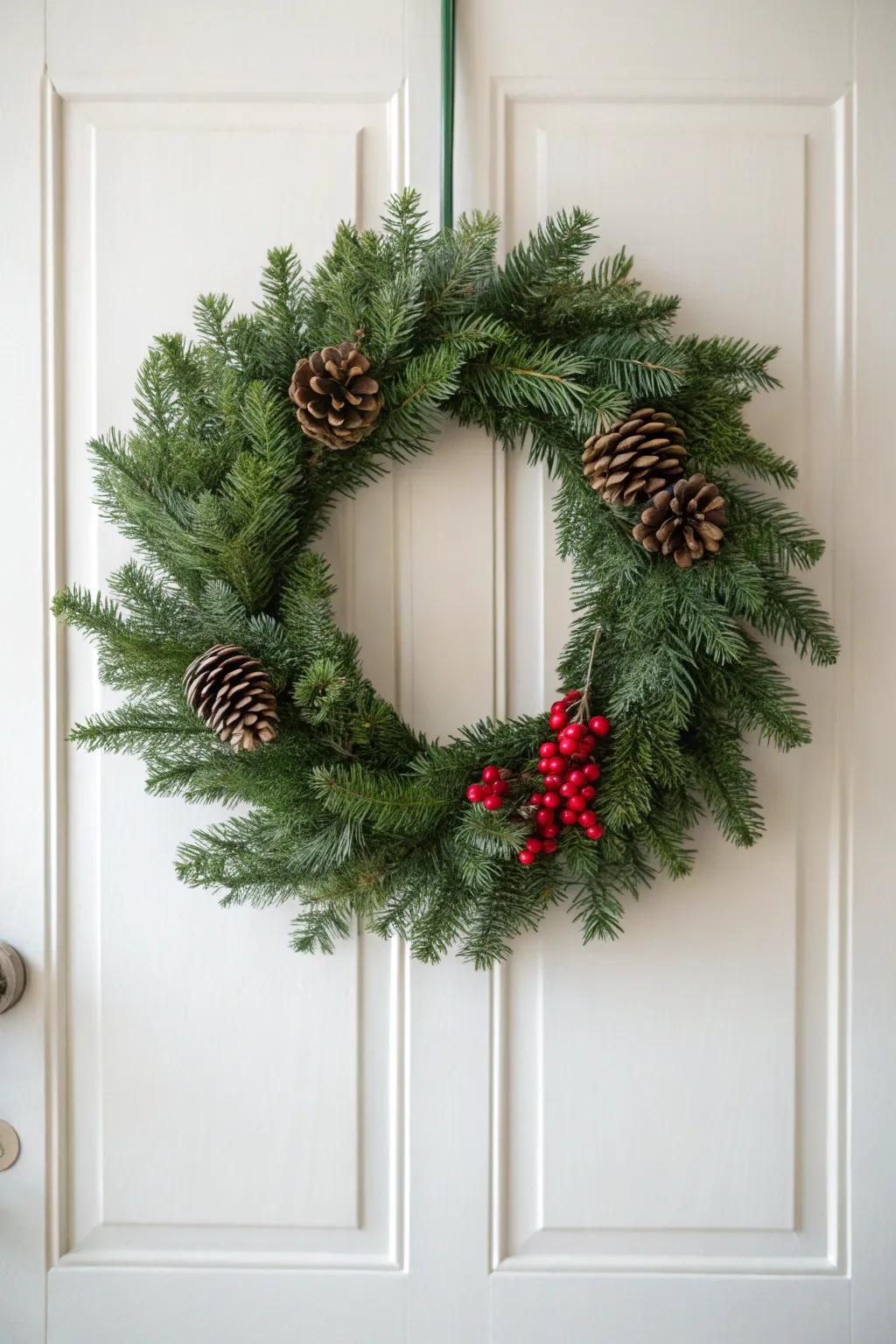 Relish the tranquil elegance of a bespoke Christmas wreath, where unpretentiousness intertwines with holiday merriment.