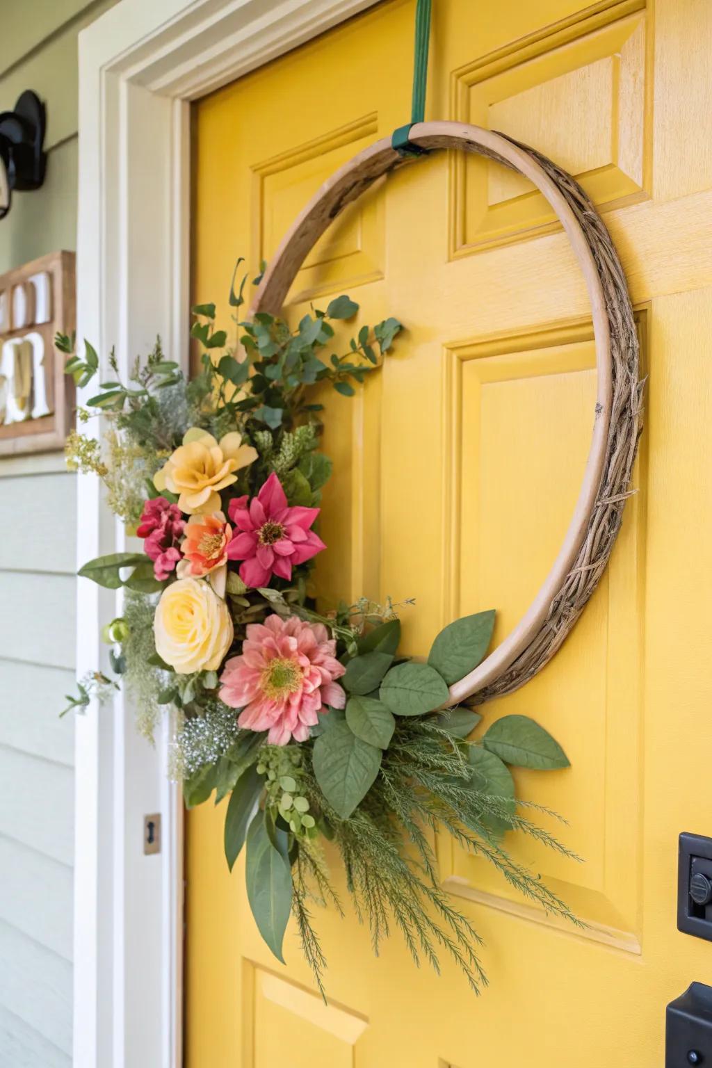 A floral door piece introduces a burst of vibrant color and vitality to your entry.