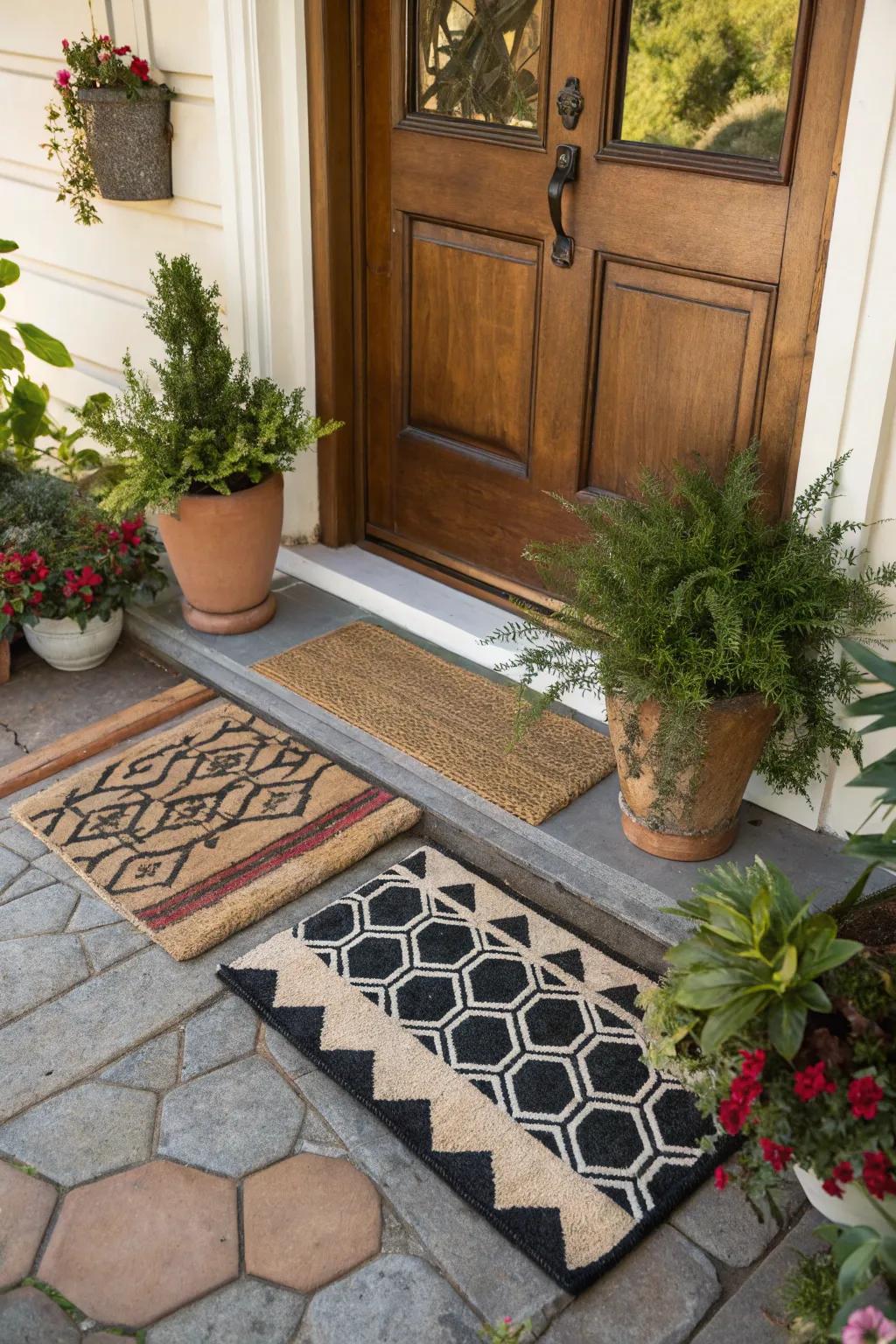Layered doormats offer an inviting and stylish welcome