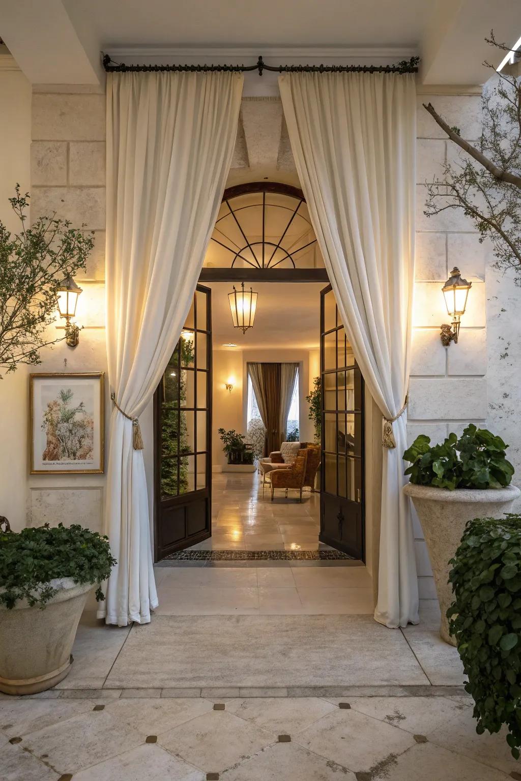 Imbue charm into your entryway with chic curtains.