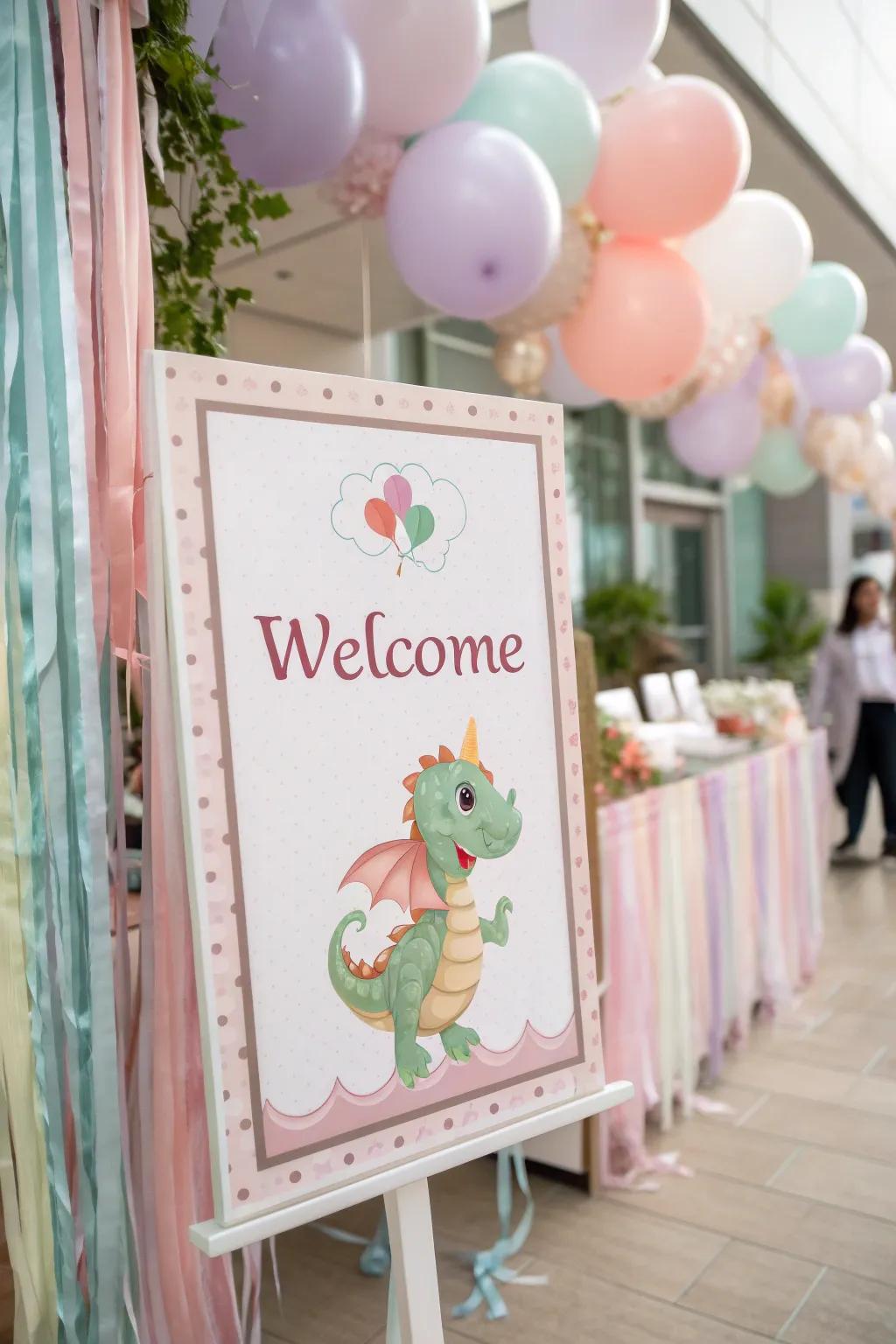 A delightful dragon-styled welcome display welcomes the attendees.