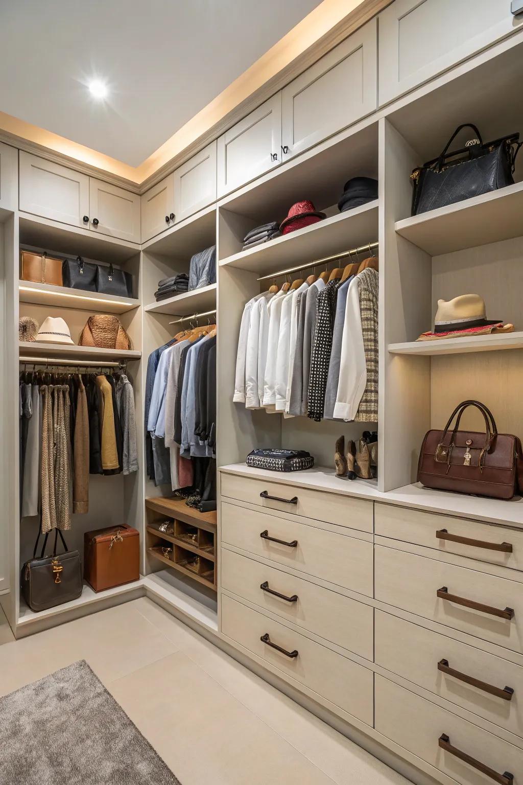Custom wardrobes optimize space and organization in every dressing room.