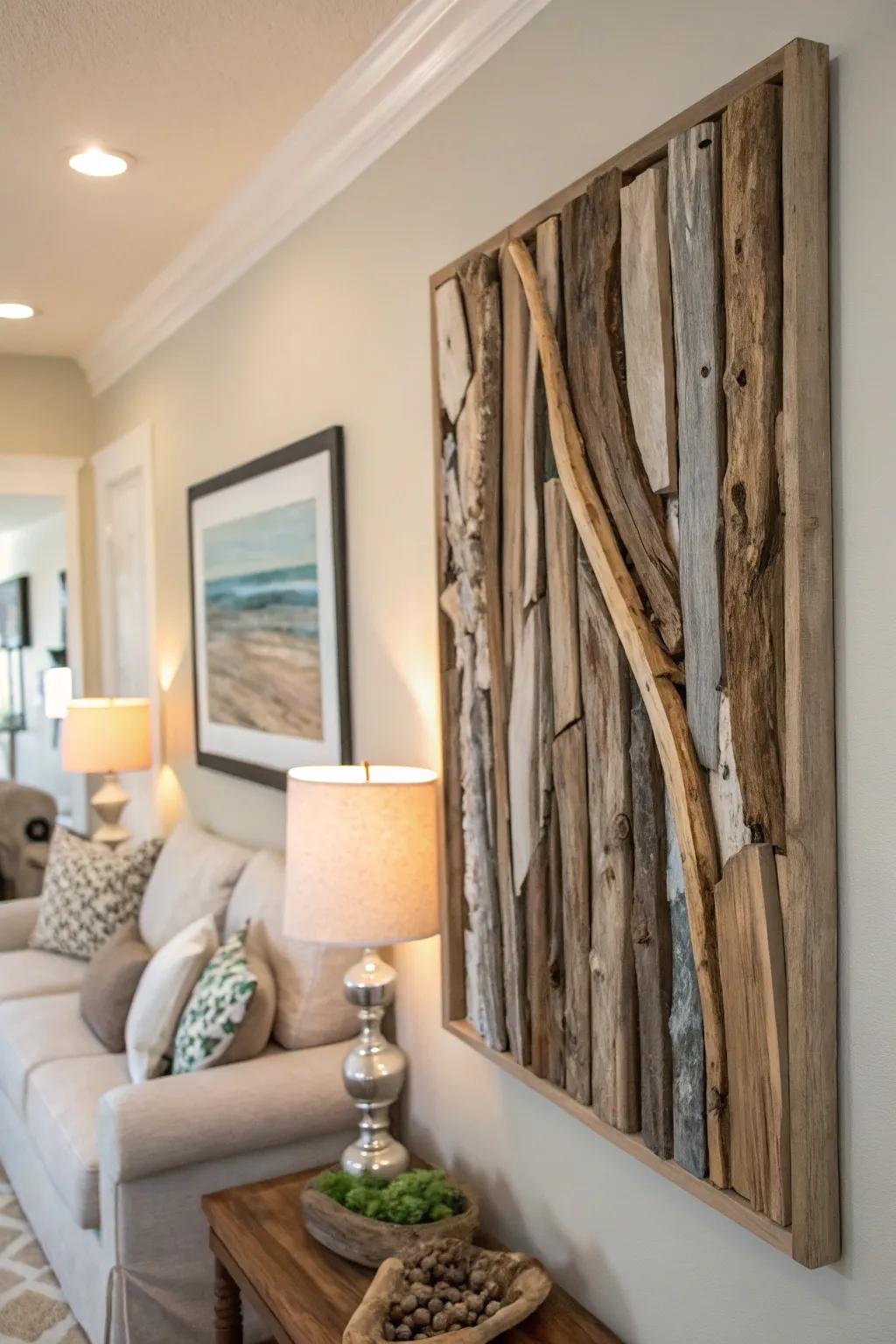 Driftwood wall decor enriches any setting with a hint of the outdoors.