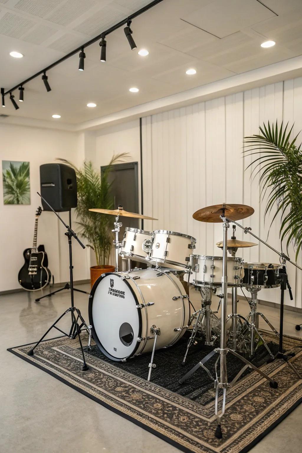Position your percussion rig in the middle to make it the focal point of the space.