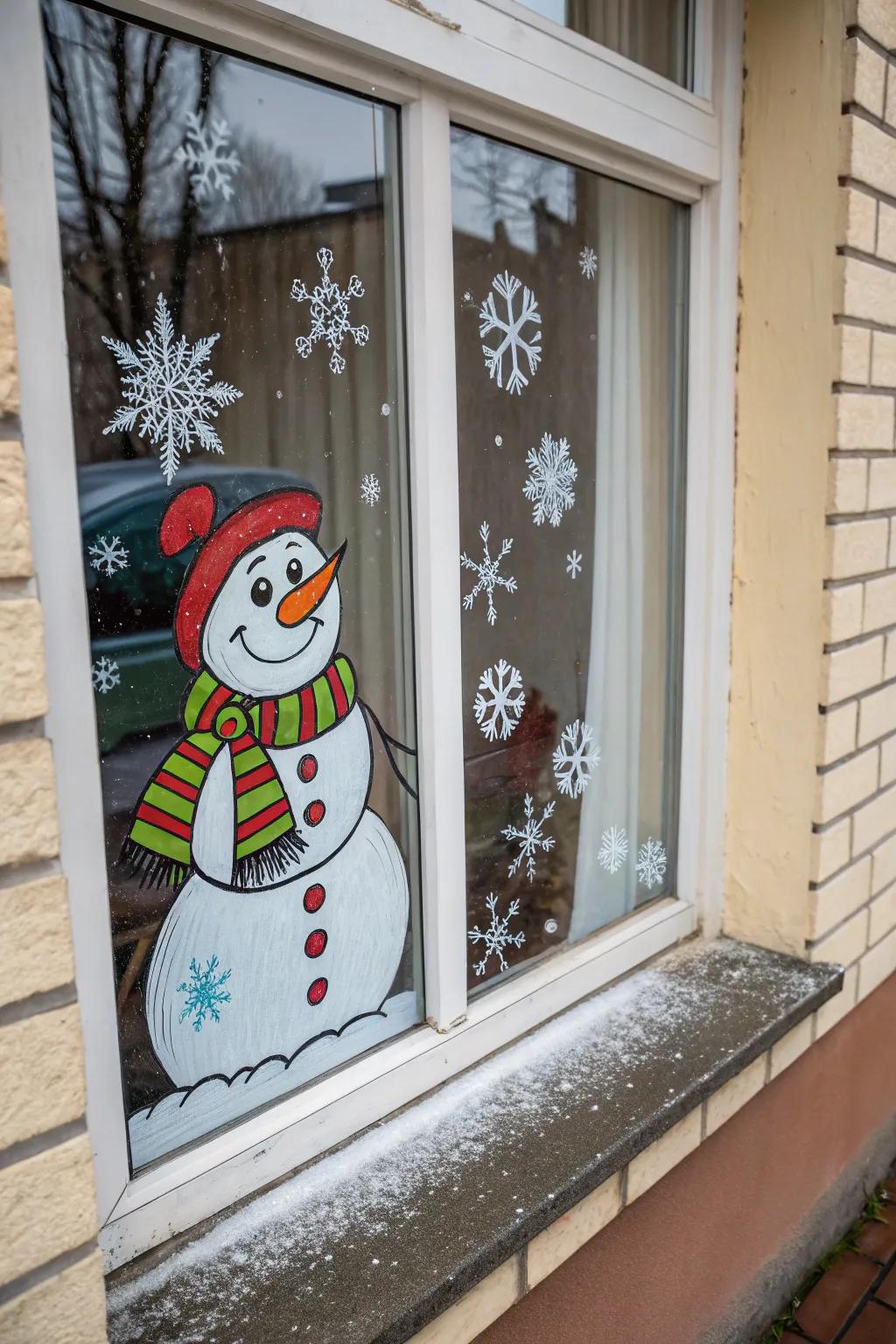 A happy Snowman enlivening the winter landscape