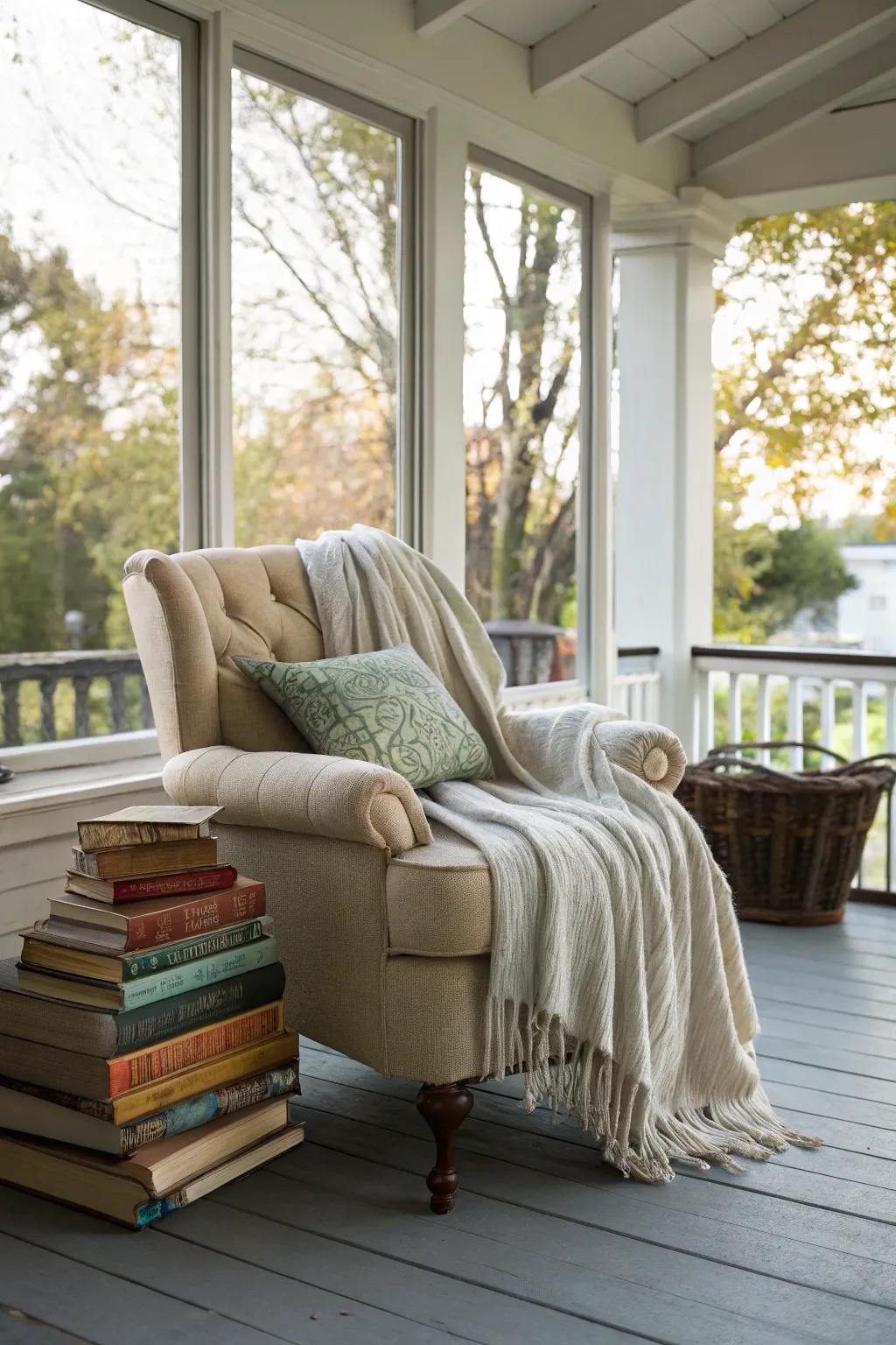 A serene reading spot perfect for relaxing afternoons.
