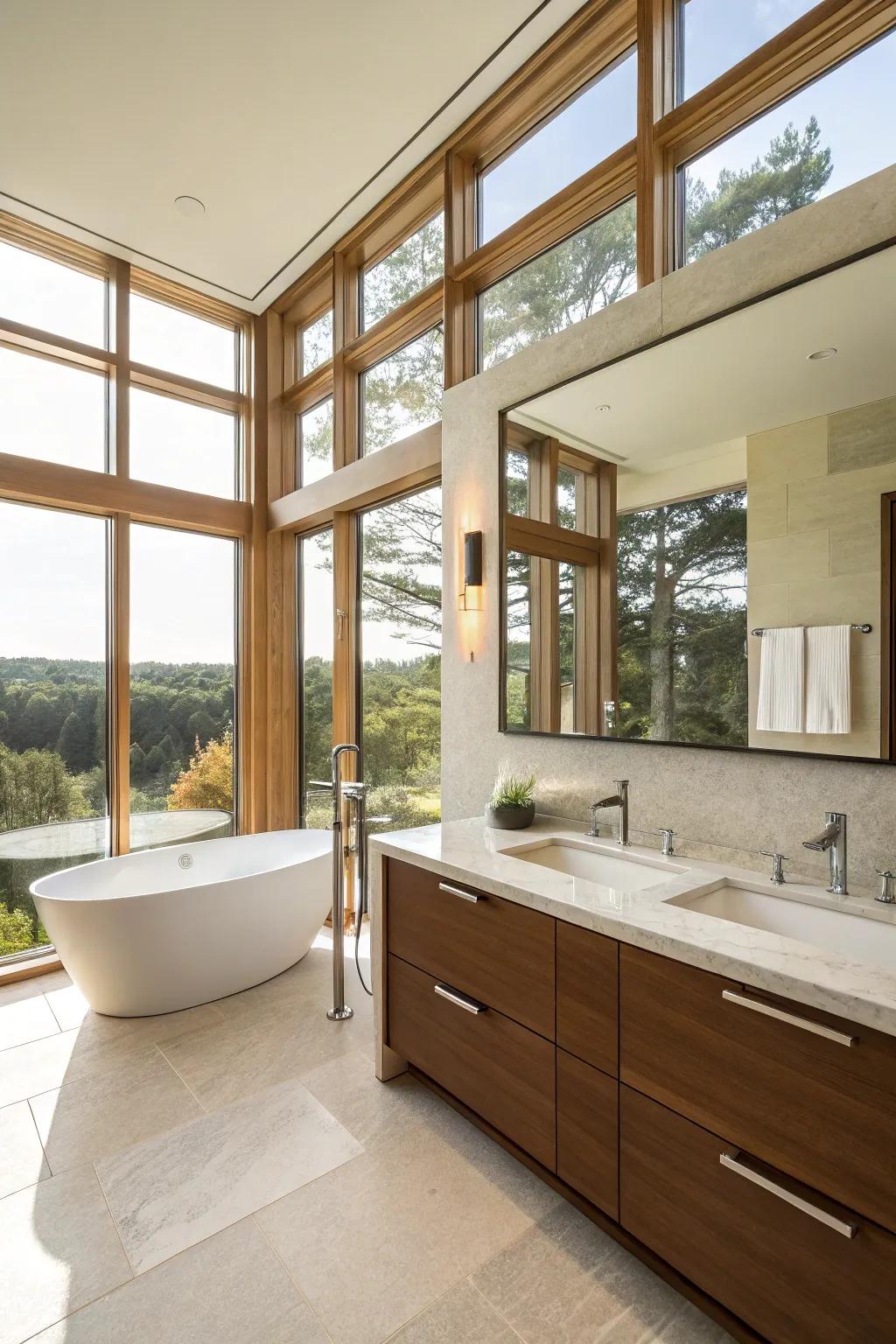 Sunshine infuses this attached bathroom design with a sense of warmth and openness.