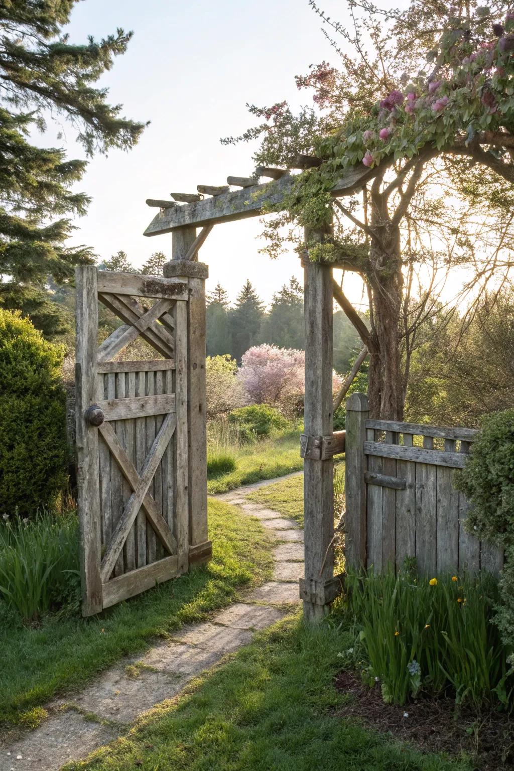 A timeless wooden gate that offers a friendly welcome.