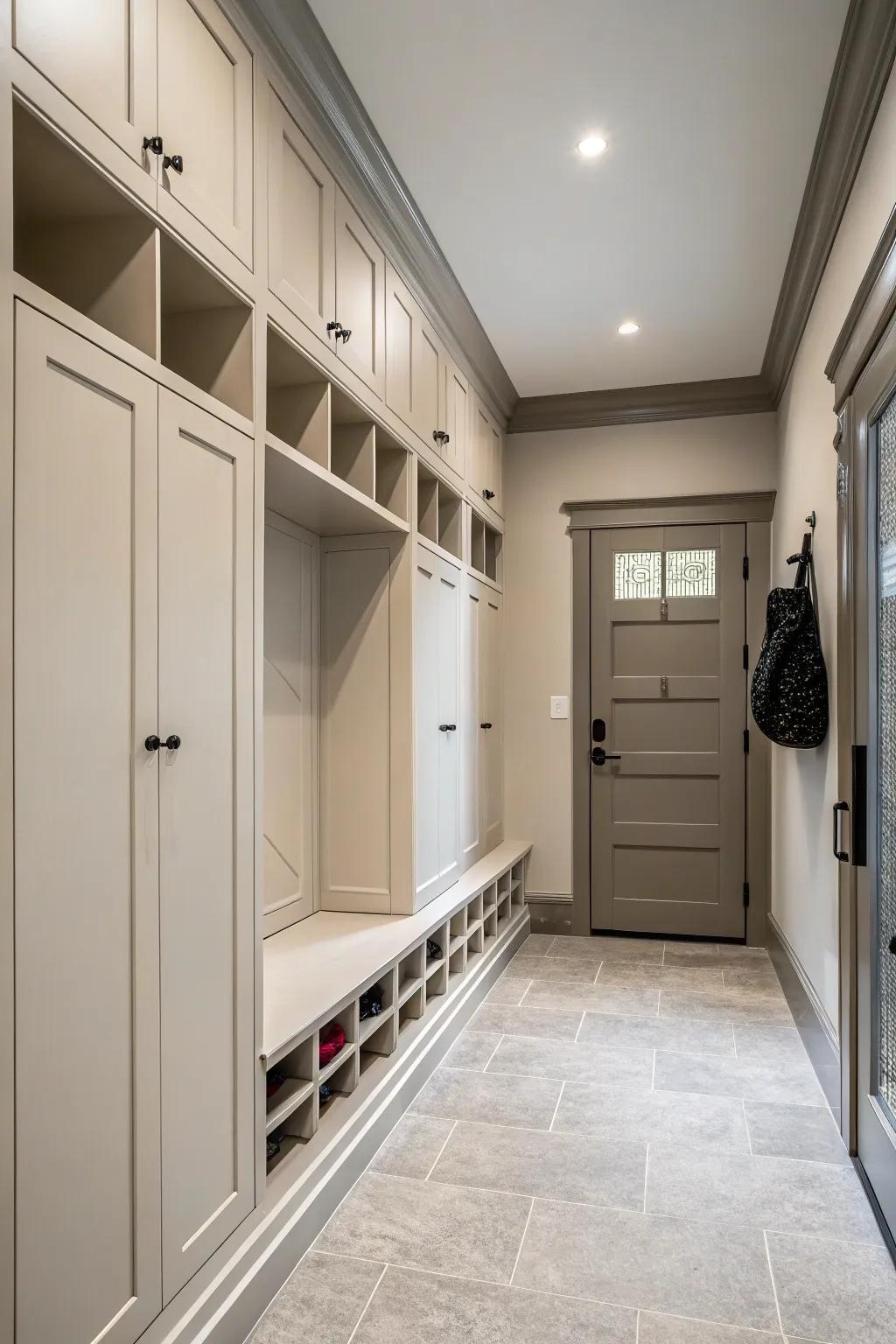 Full-height cabinets offer extensive storage while keeping a streamlined appearance.
