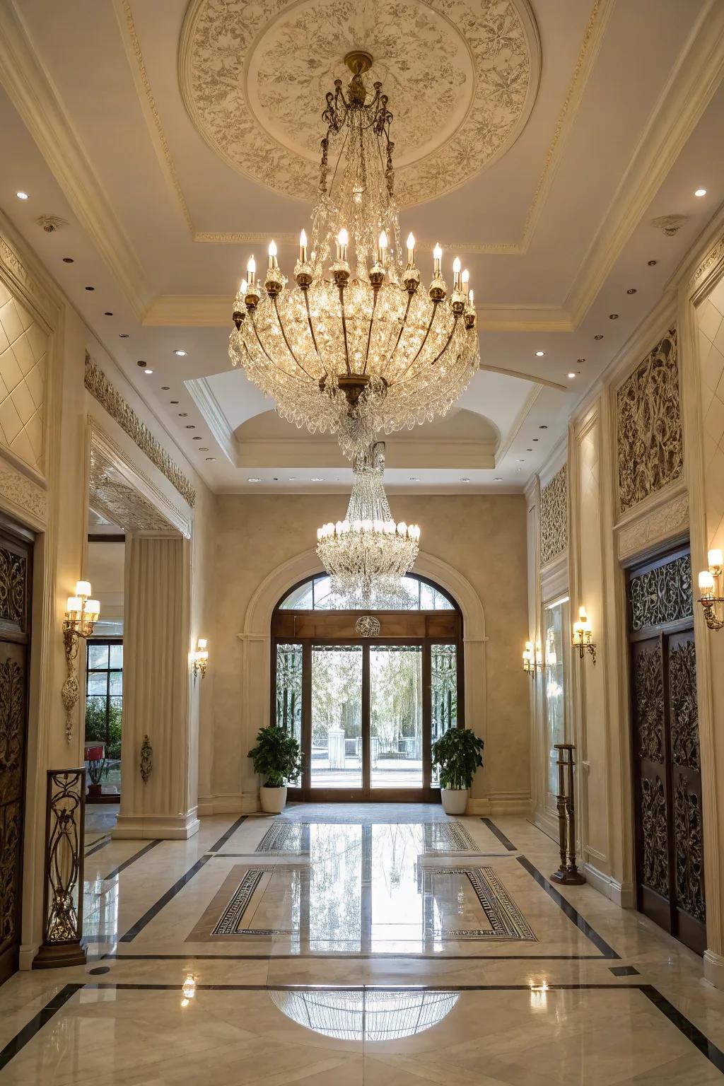 A captivating chandelier has the power to illuminate and elevate any entryway.