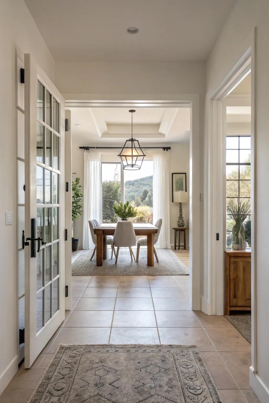 An open layout creates an easy transition between the entryway and dining room.