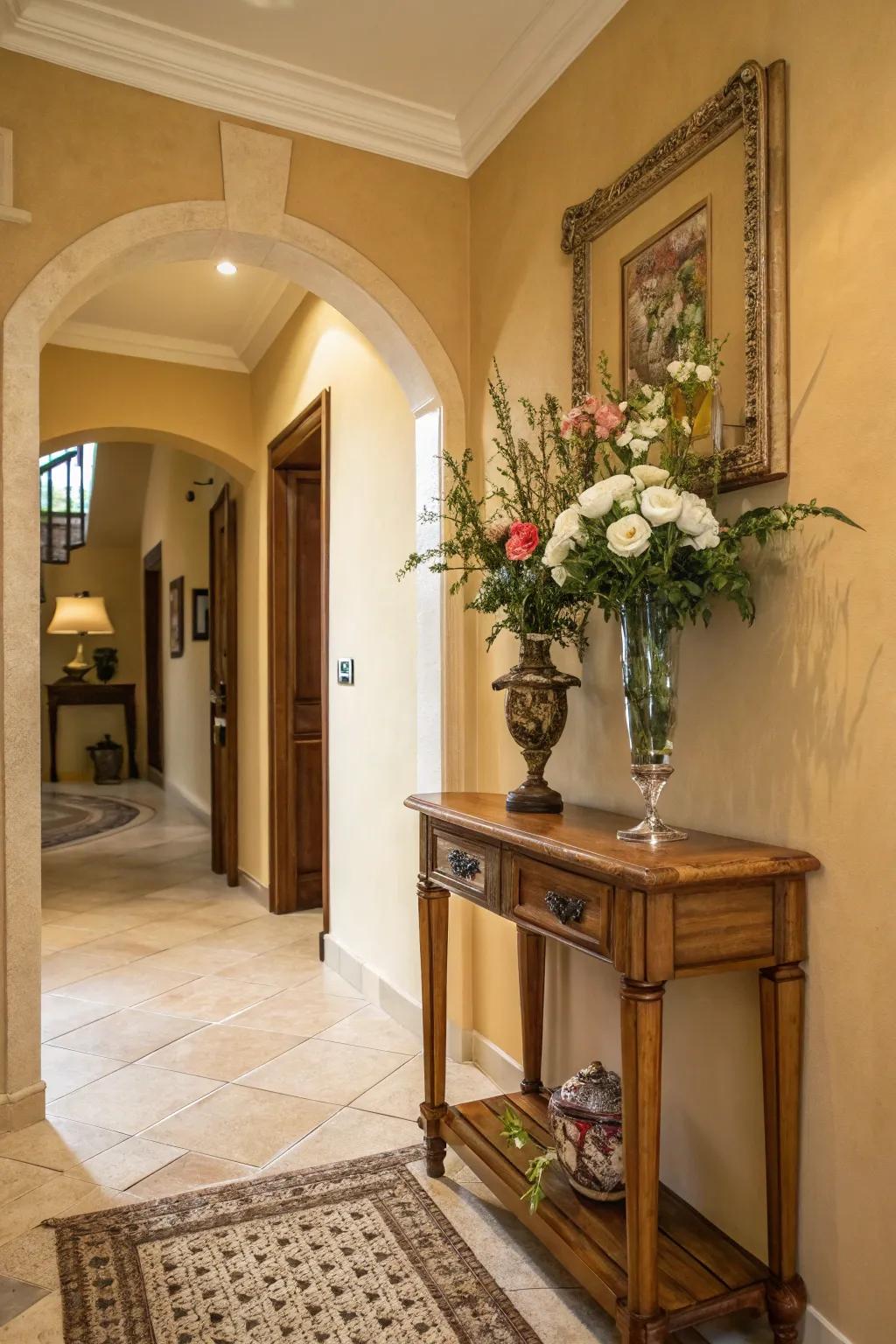 Craft a cozy welcome using warm beige shades.