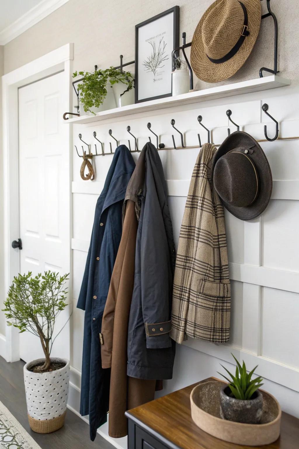 Elegant wall hooks and coat hangers to keep your entryway organized.