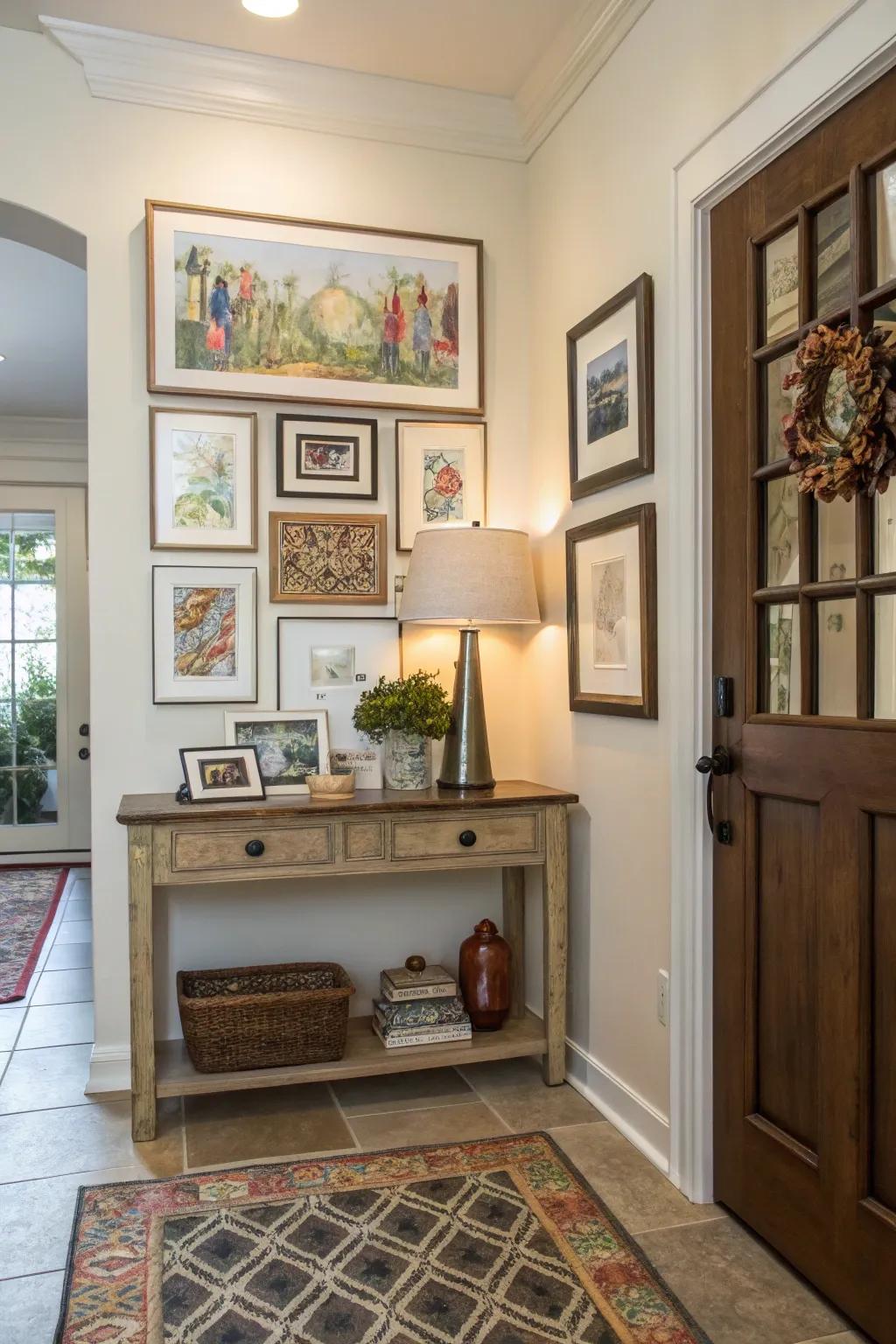 A gallery wall brings charm and coziness to any entryway.