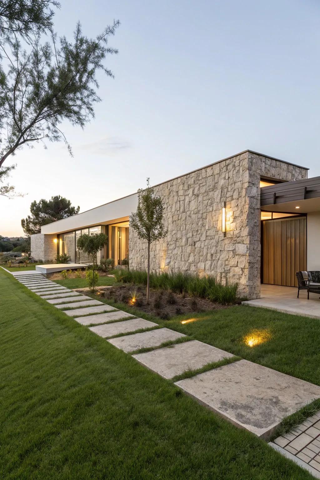 A modern, minimalist stone wall design lending a refined and graceful exterior.