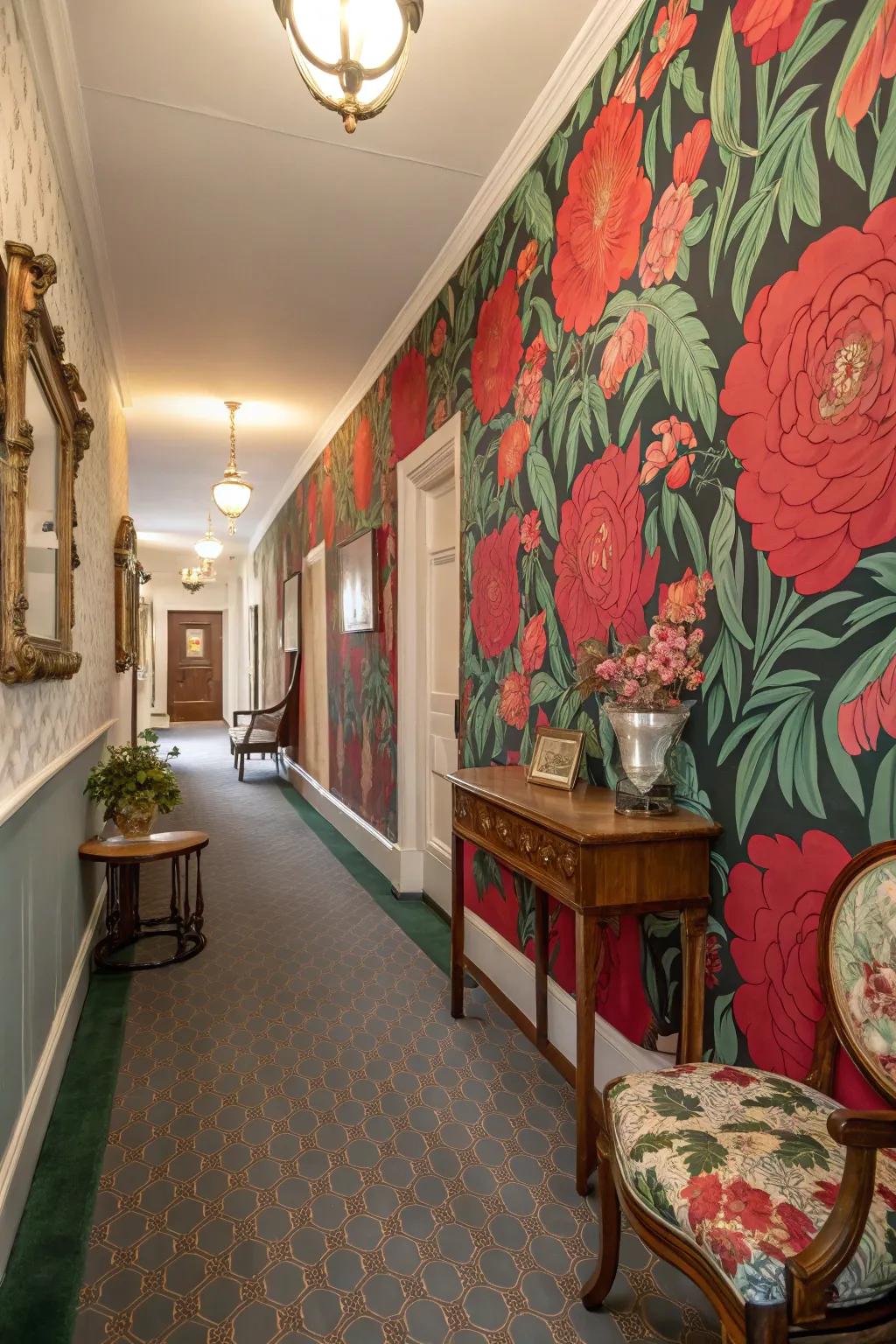 Daring botanical motifs can truly transform your entrance into an inviting area.