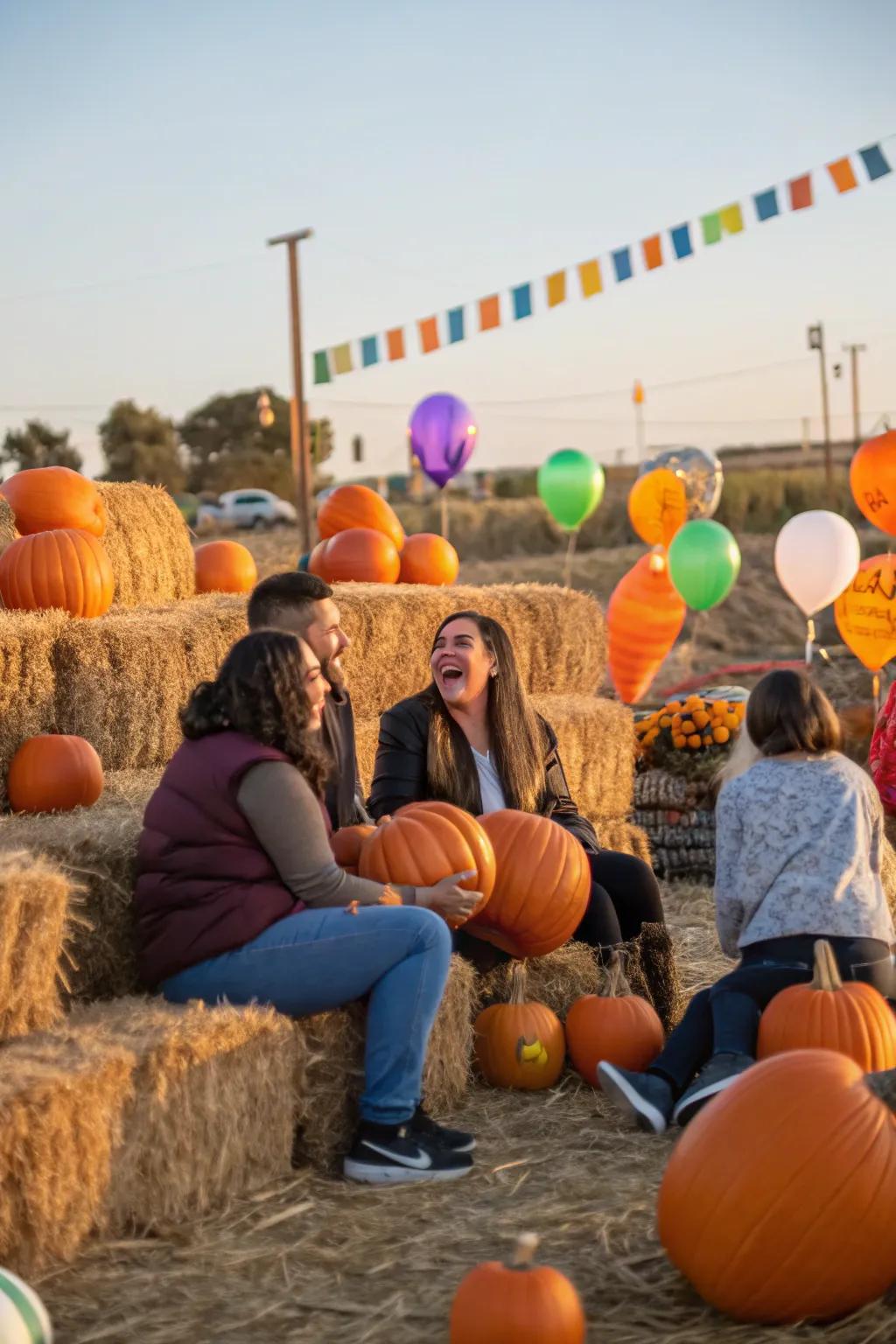 Birthday celebration amidst pumpkins.