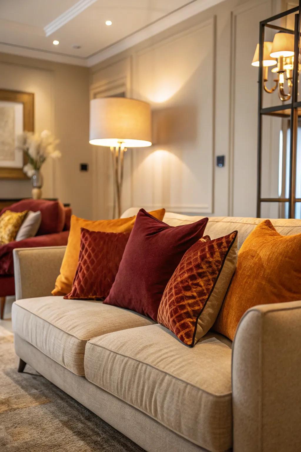 Fill your space with warmth using pillows in the quintessential colors of autumn.
