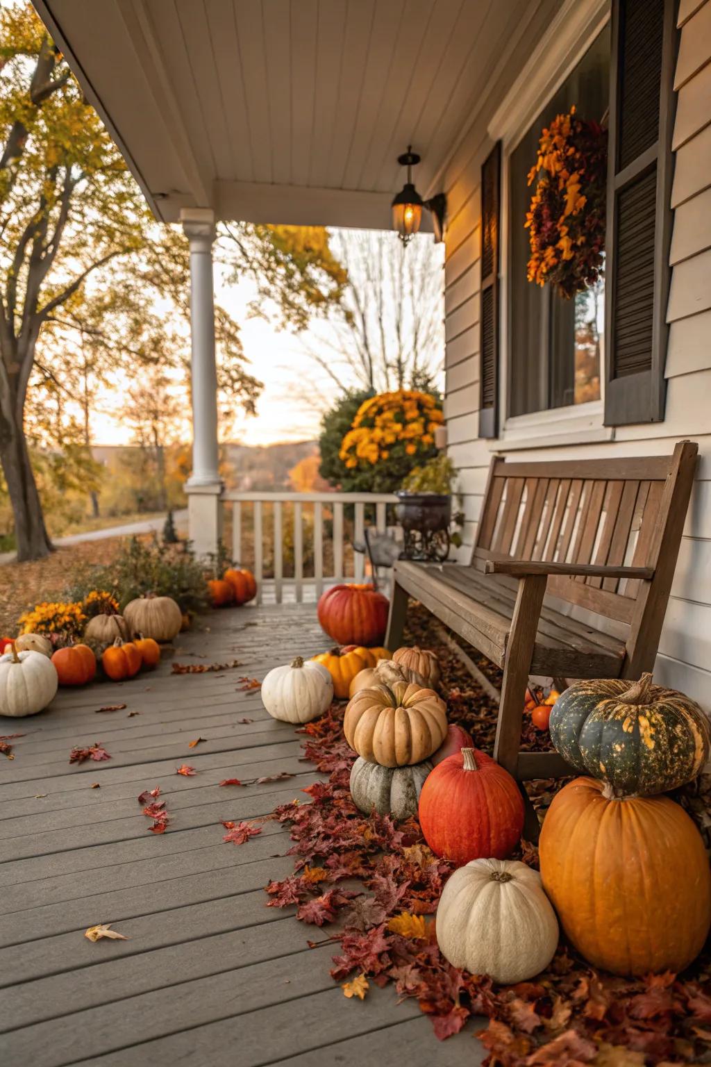 A dynamic gourd showcase accentuating the assortment of autumn's cherished decor.