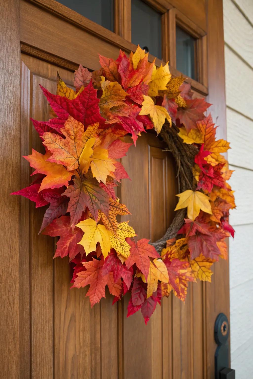 Timeless autumnal foliage provides a cozy element to your doorway.