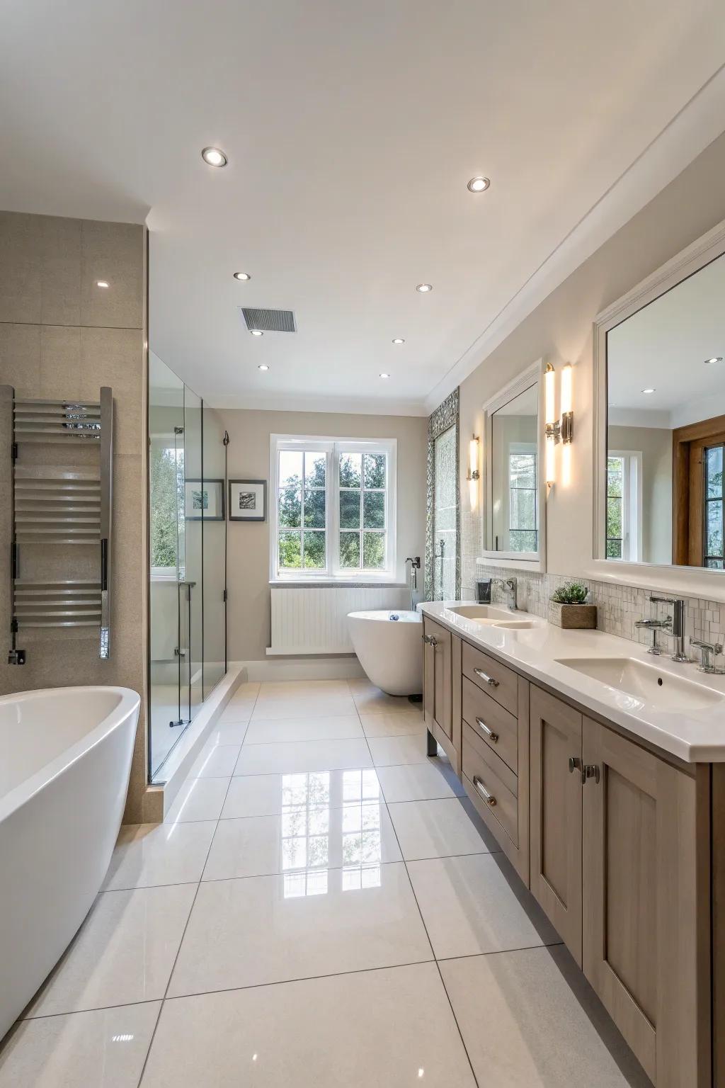 A family bathroom masterfully blending space and style.