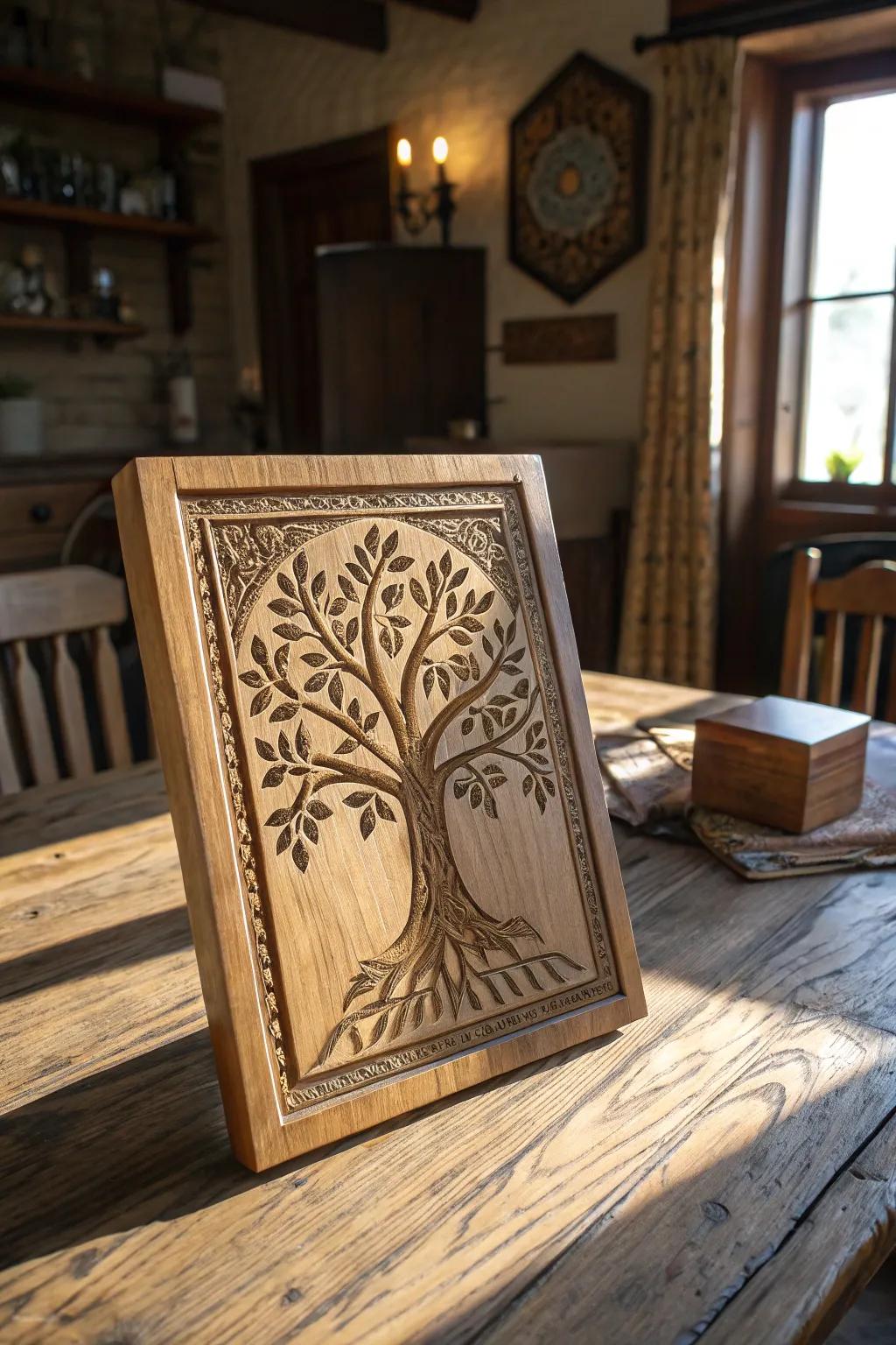 An etched wood family marker is a timeless present.