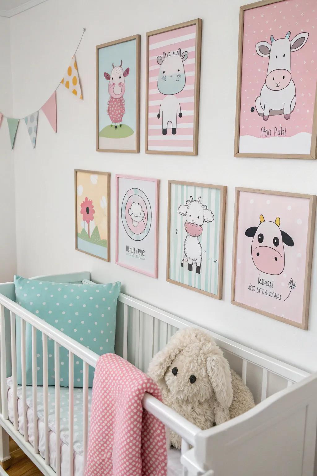 Inject character into your nursery using charming farm animal prints.
