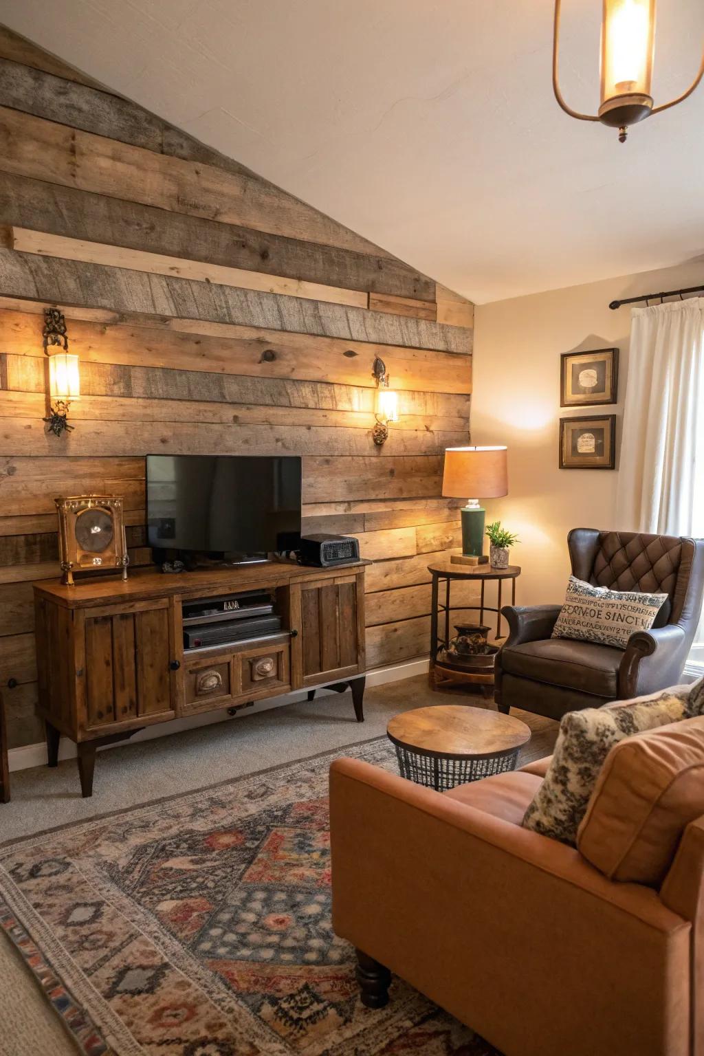 Repurposed timber panels introduce a traditional aspect to any area.